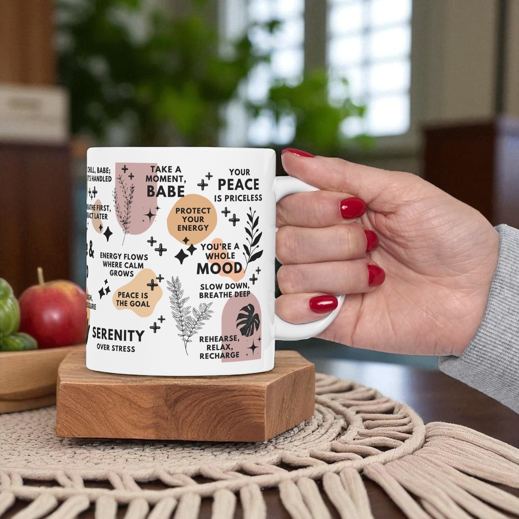 Breathe & Let Go Mug; 11oz/15oz, Mindfulness Coffee Cup Self Care Gift for Women