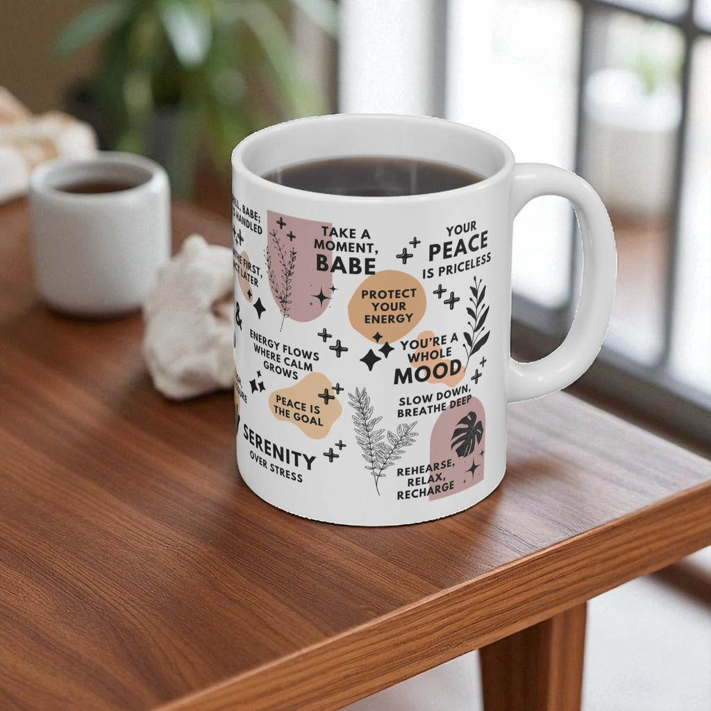 Breathe & Let Go Mug; 11oz/15oz, Mindfulness Coffee Cup Self Care Gift for Women