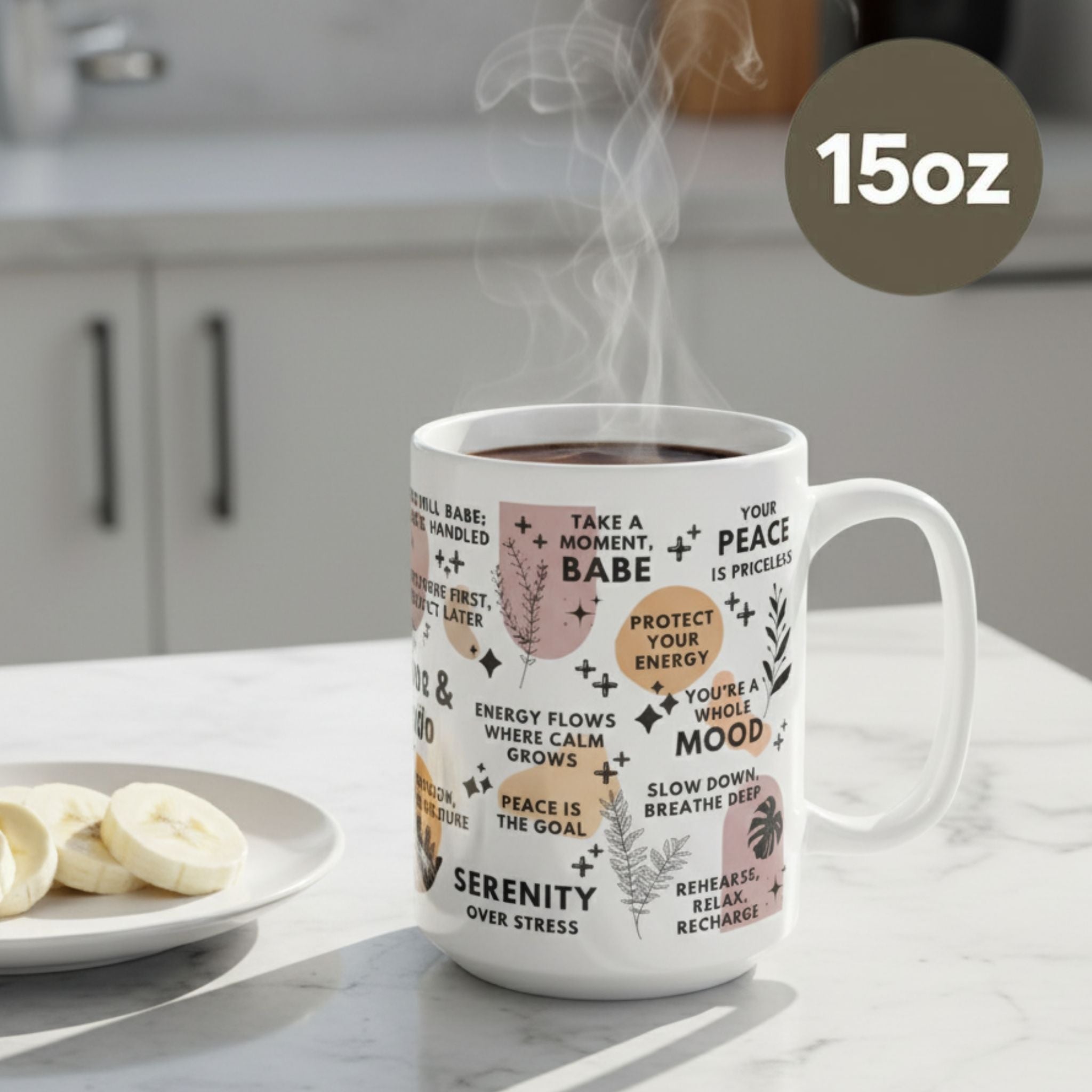 Breathe & Let Go Mug; 11oz/15oz, Mindfulness Coffee Cup Self Care Gift for Women