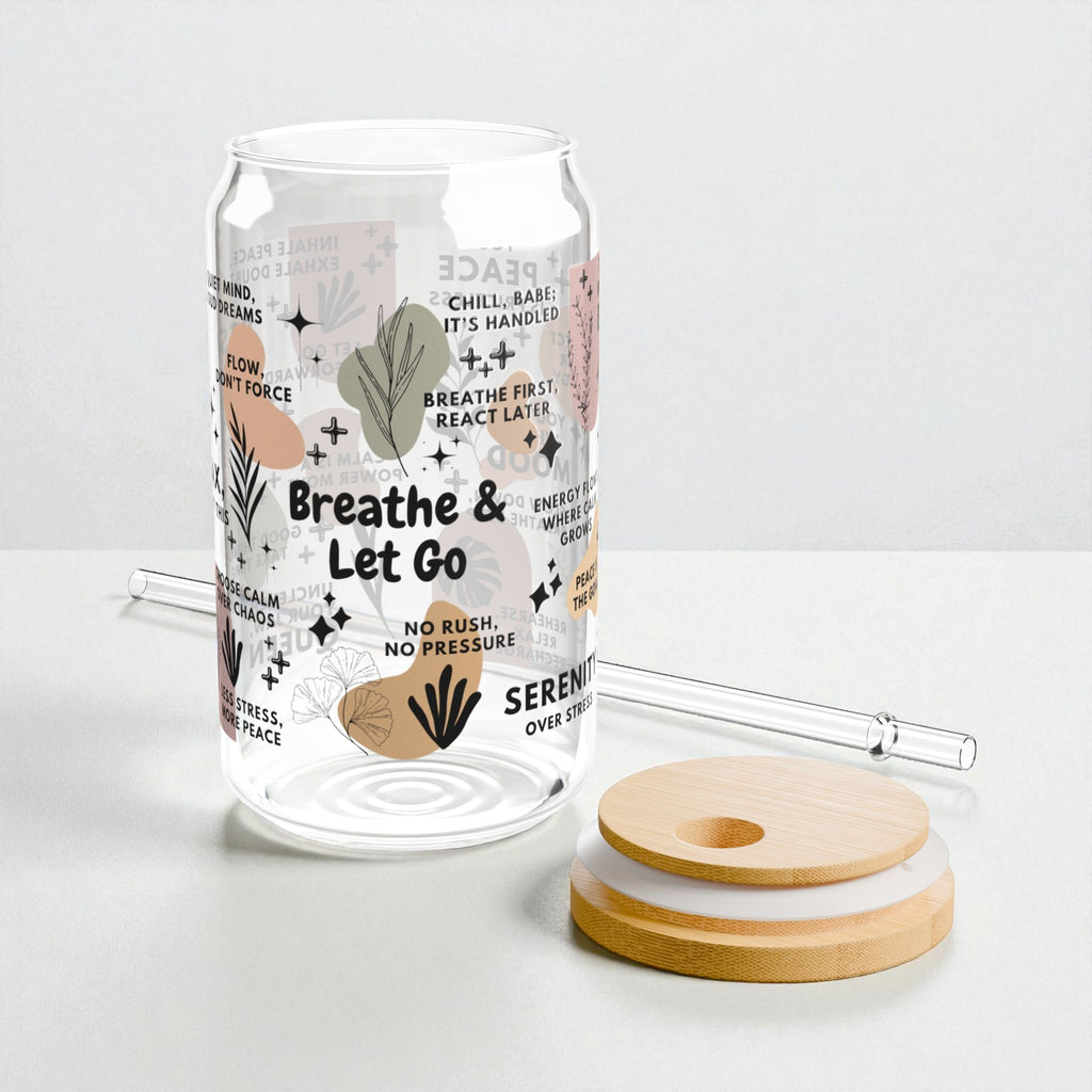 Breathe & Let Go Sipper Glass – Mindfulness Positivity Drinkware for Women; 16oz