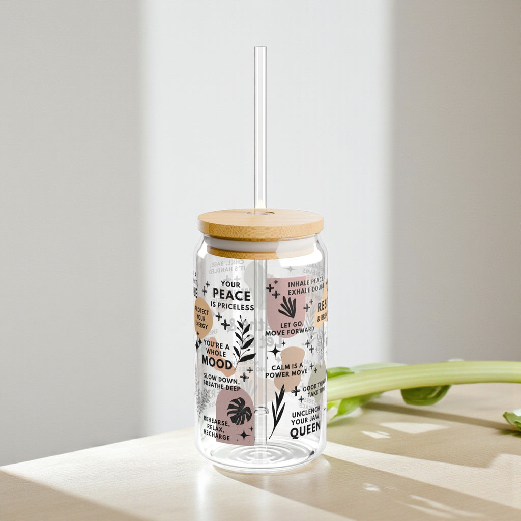 Breathe & Let Go Sipper Glass – Mindfulness Positivity Drinkware for Women; 16oz