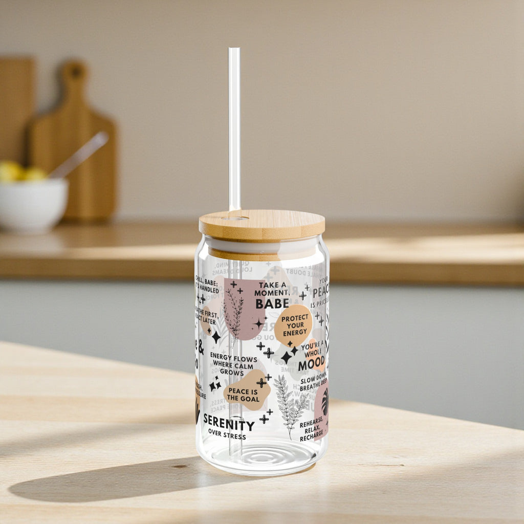 Breathe & Let Go Sipper Glass – Mindfulness Positivity Drinkware for Women; 16oz