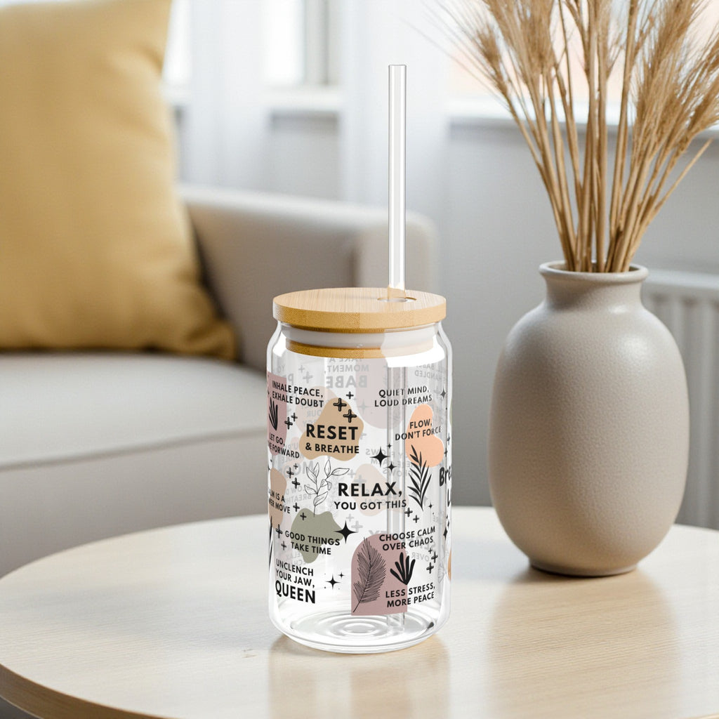 Breathe & Let Go Sipper Glass – Mindfulness Positivity Drinkware for Women; 16oz