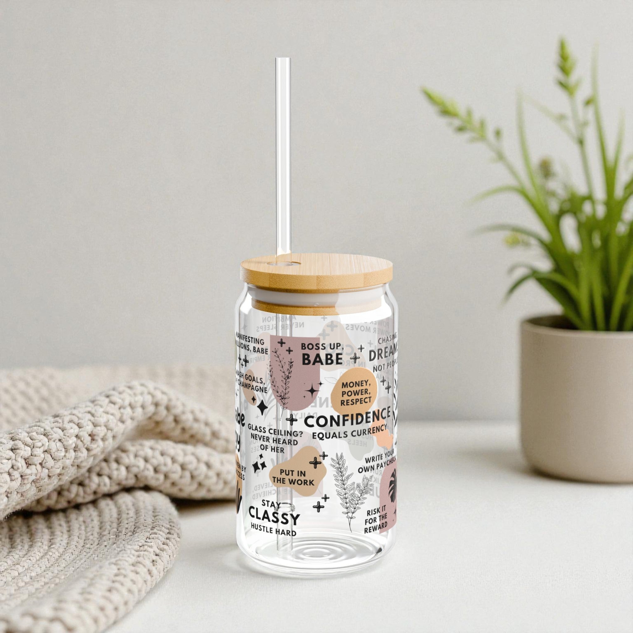 Boss Babe Sipper Glass; 16oz – Motivational Drinkware for Women, Gift for Her