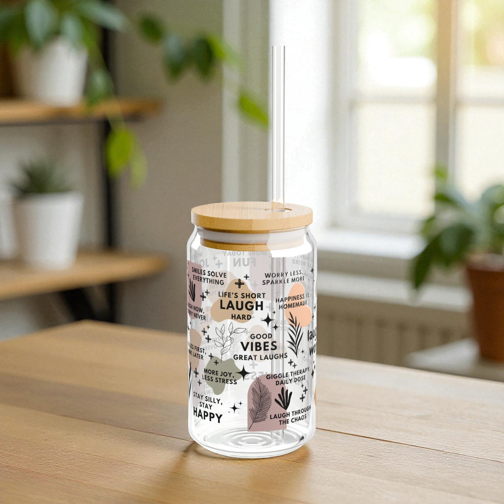 Laugh More Worry Less Glass Tumbler; 16oz