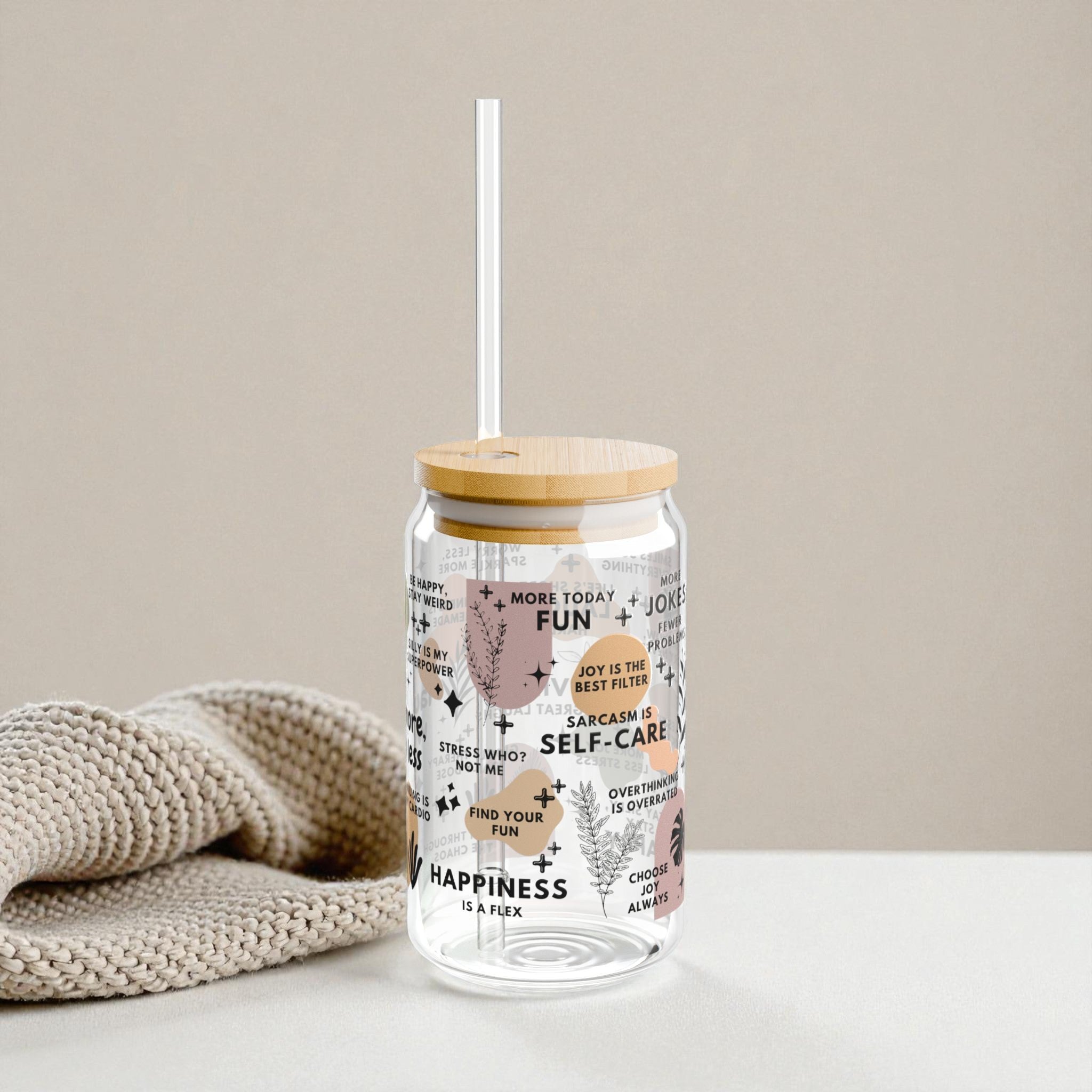 Laugh More Worry Less Glass Tumbler; 16oz
