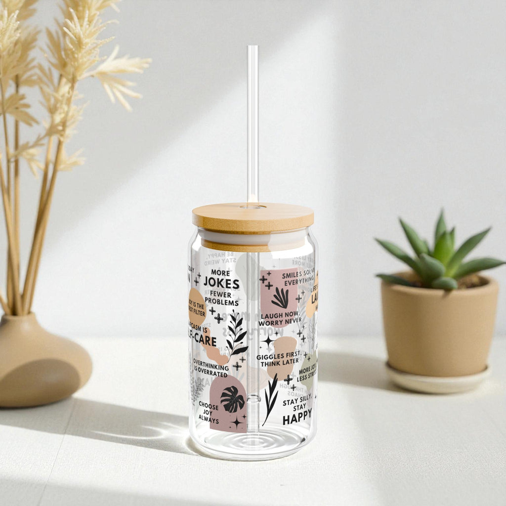 Laugh More Worry Less Glass Tumbler; 16oz