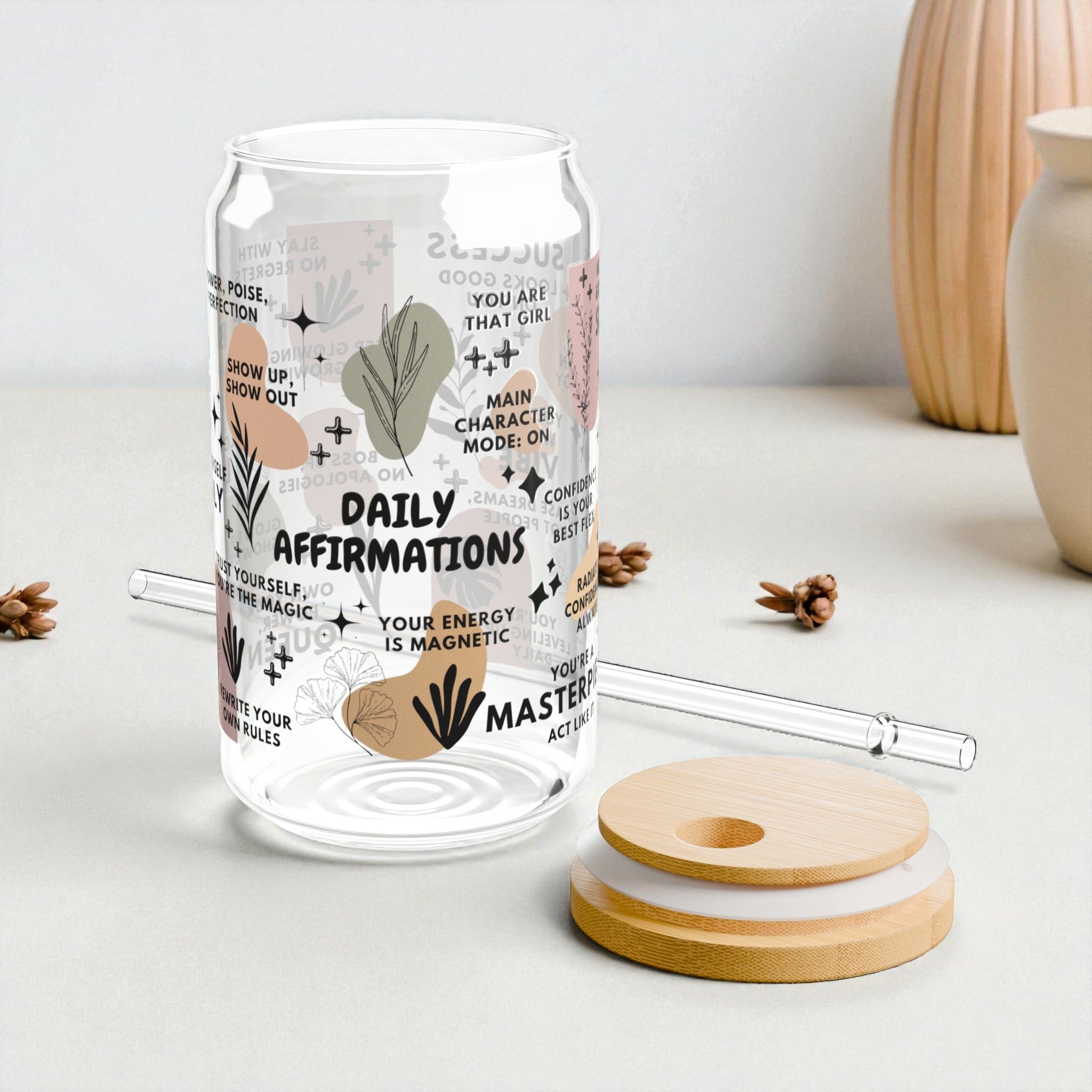 Daily Affirmations Glass Tumbler; 16oz