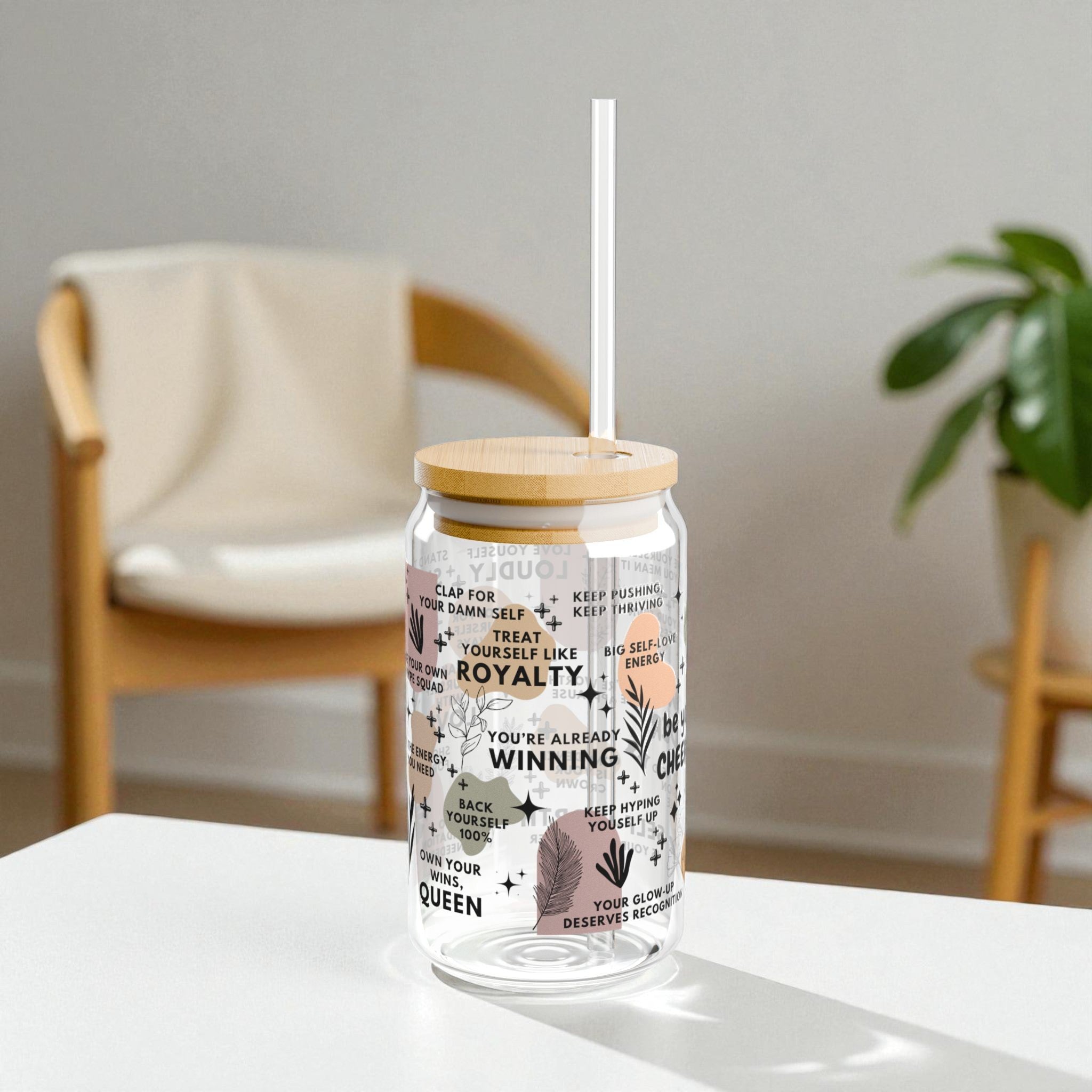 Be Your Own Cheerleader Sipper Glass; 16oz – Motivational Drinkware for Women