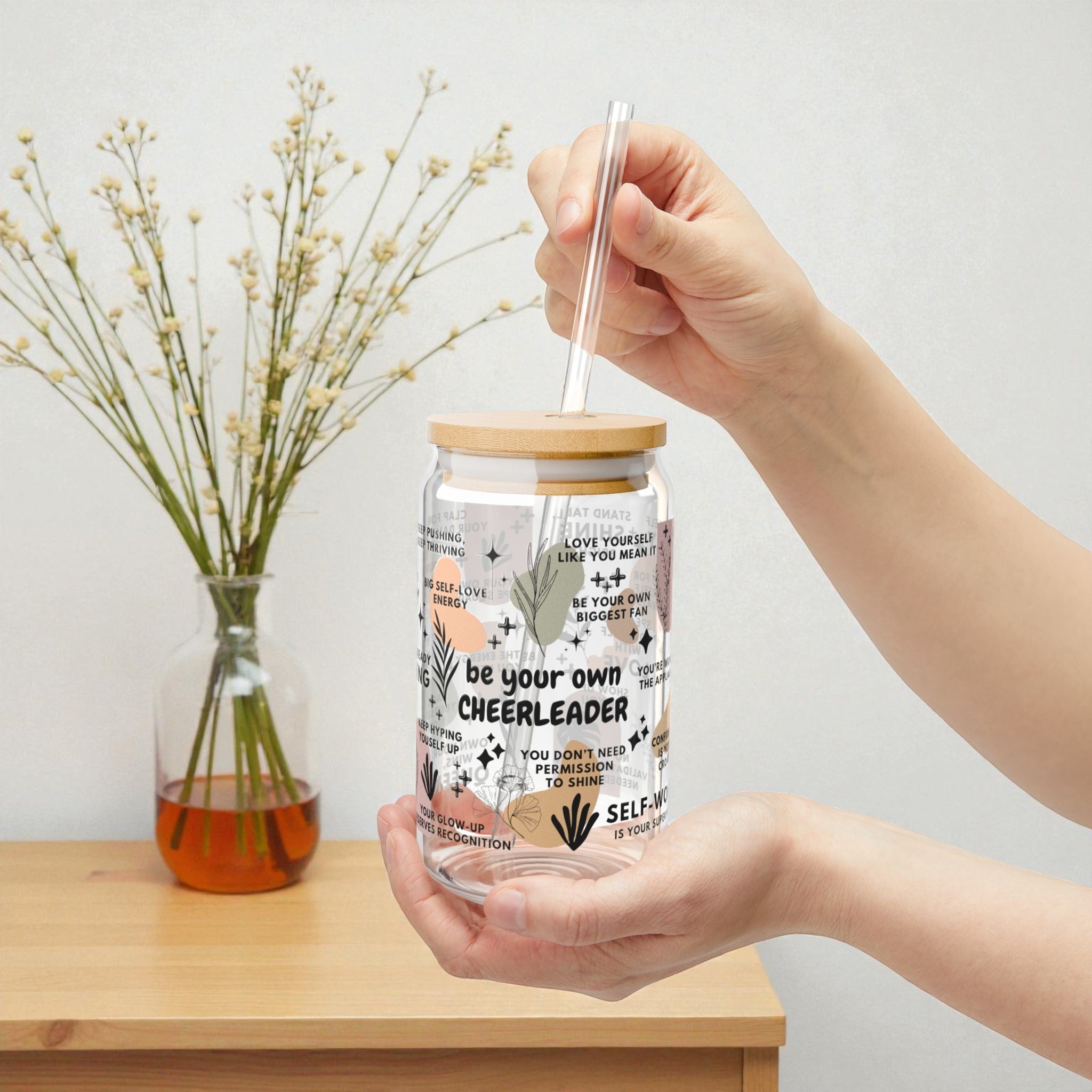 Be Your Own Cheerleader Sipper Glass; 16oz – Motivational Drinkware for Women