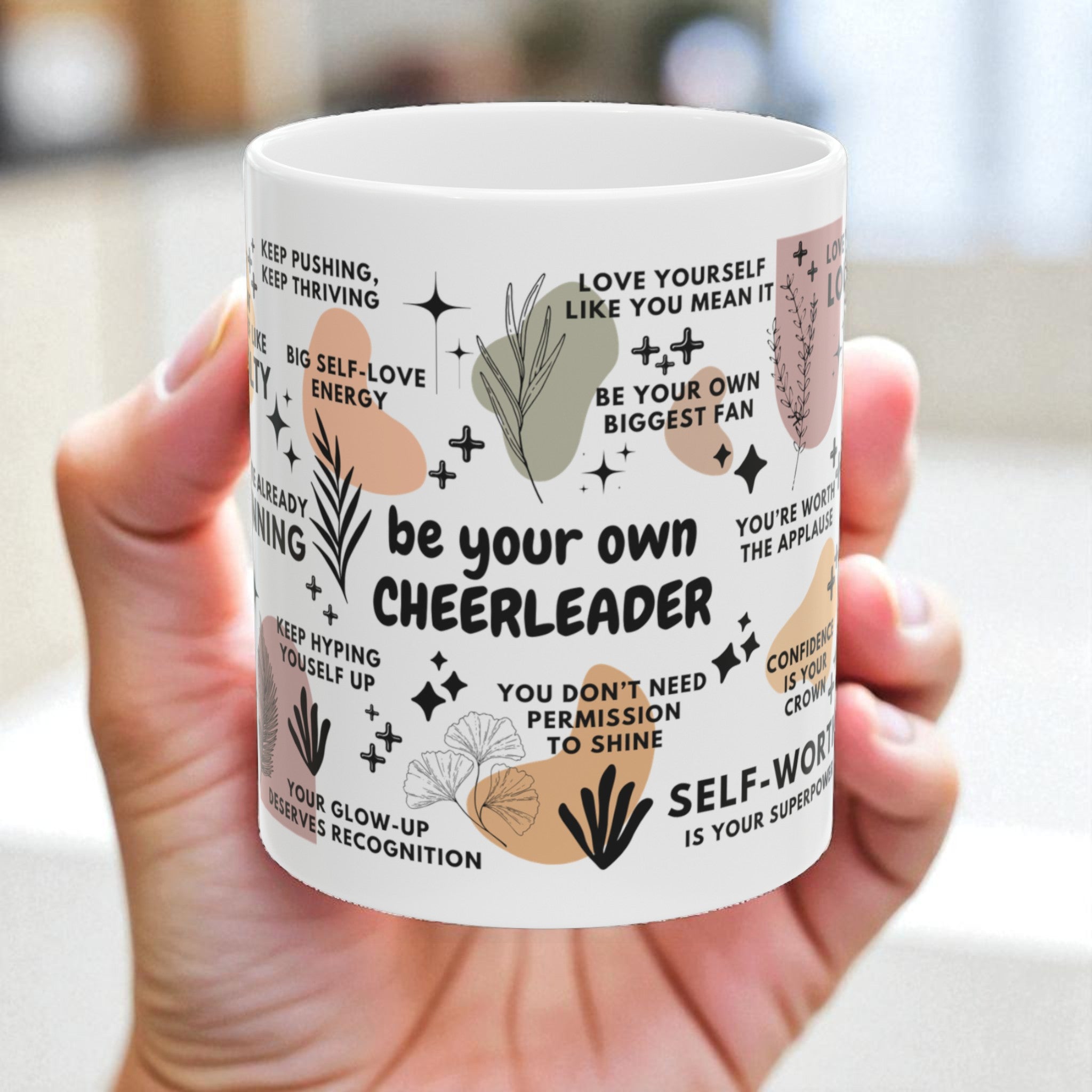 Be Your Own Cheerleader Mug; 11oz/15oz – Motivational Coffee Cup for Women