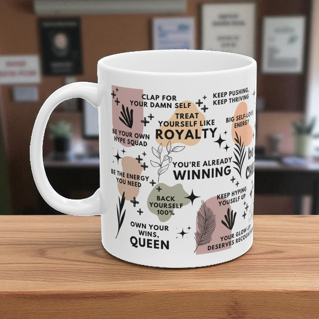 Be Your Own Cheerleader Mug; 11oz/15oz – Motivational Coffee Cup for Women