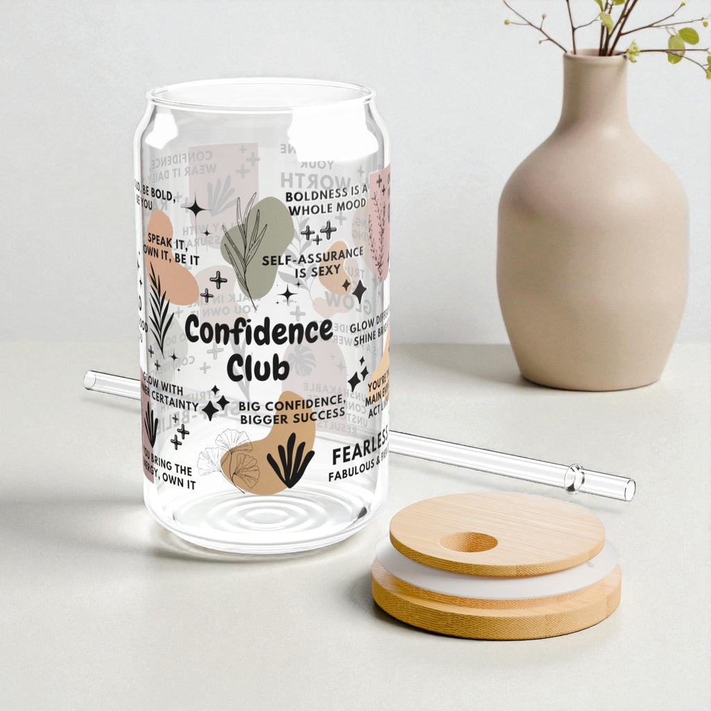 Confidence Club Sipper Glass; 16oz – Motivational Drinkware for Women