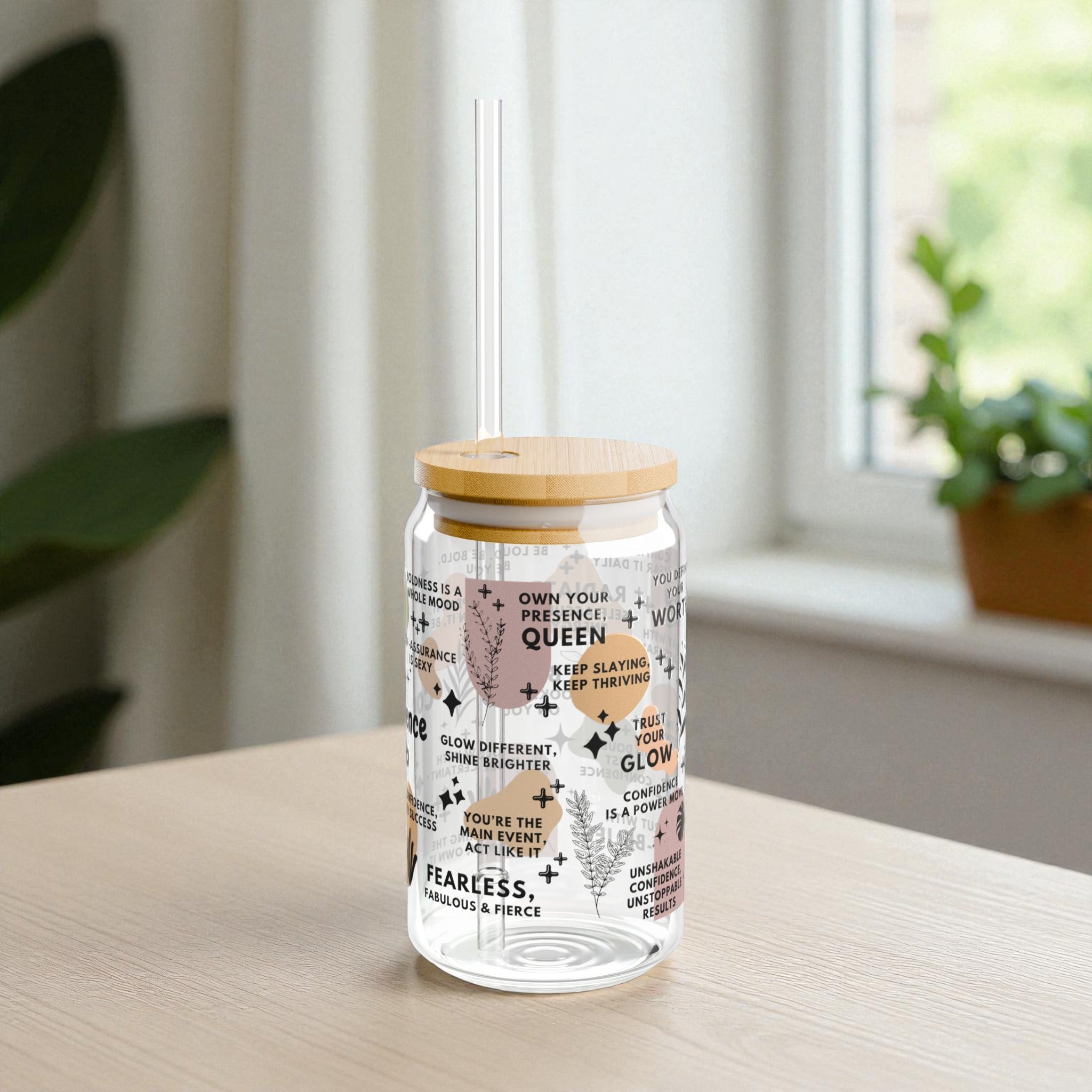 Confidence Club Sipper Glass; 16oz – Motivational Drinkware for Women