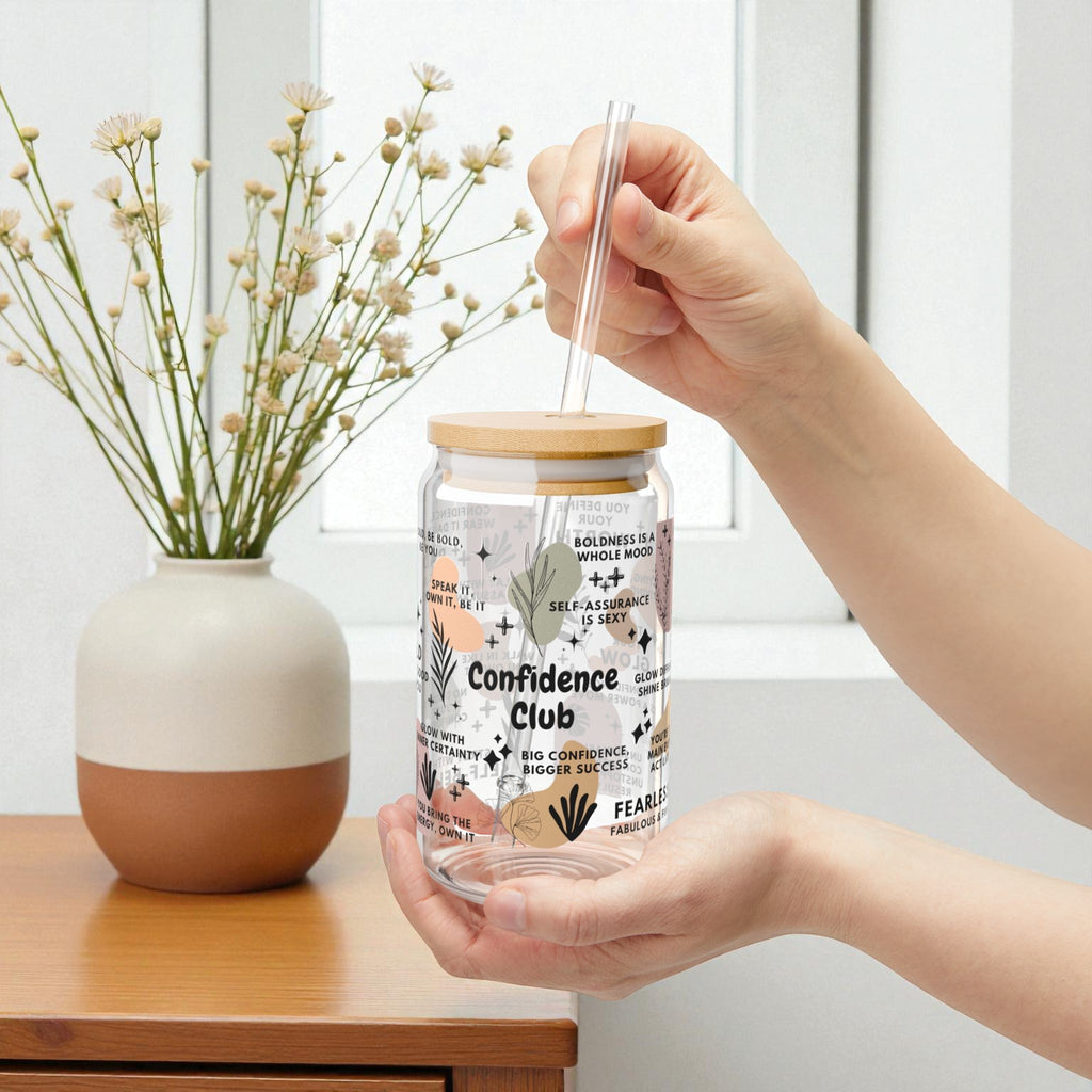 Confidence Club Sipper Glass; 16oz – Motivational Drinkware for Women