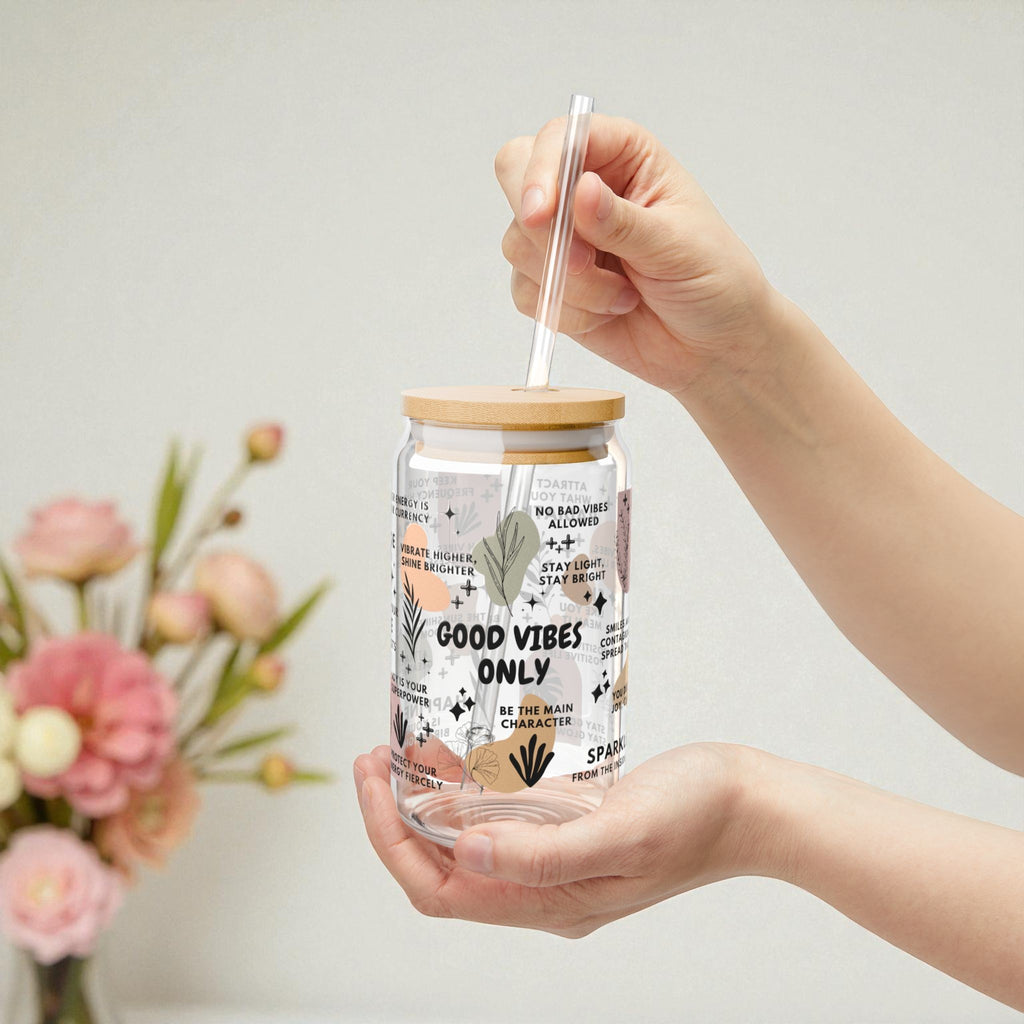 Good Vibes Only Glass Tumbler; 16oz