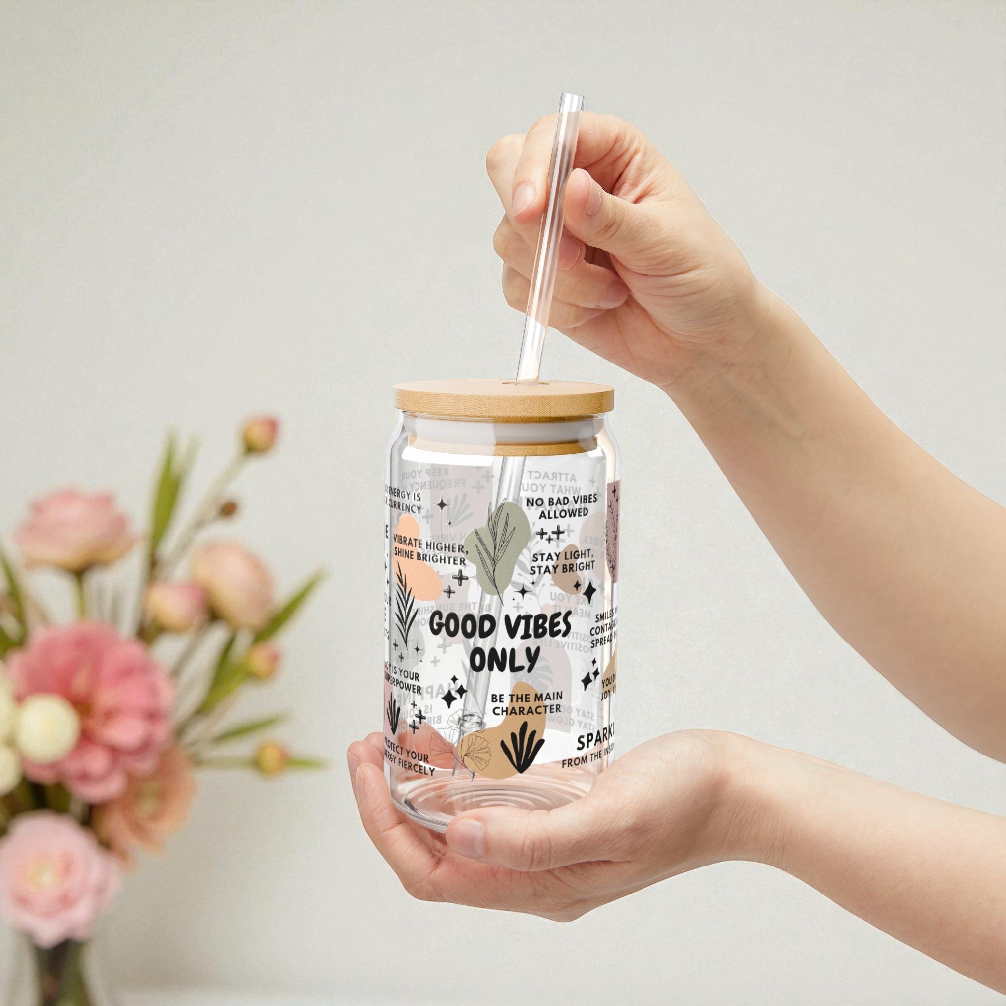 Good Vibes Only Glass Tumbler; 16oz