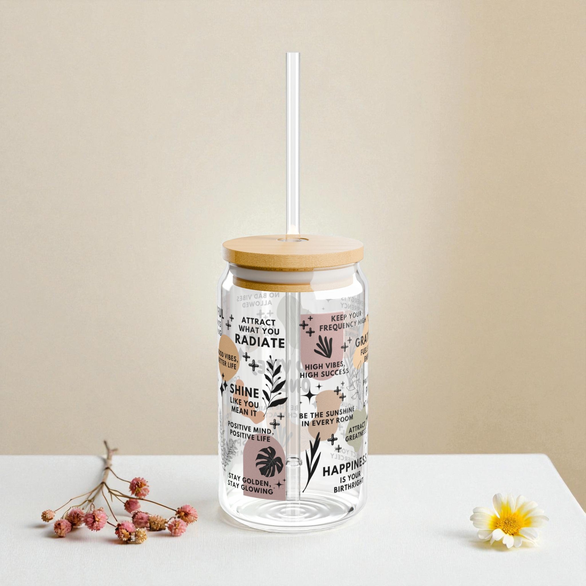Good Vibes Only Glass Tumbler; 16oz