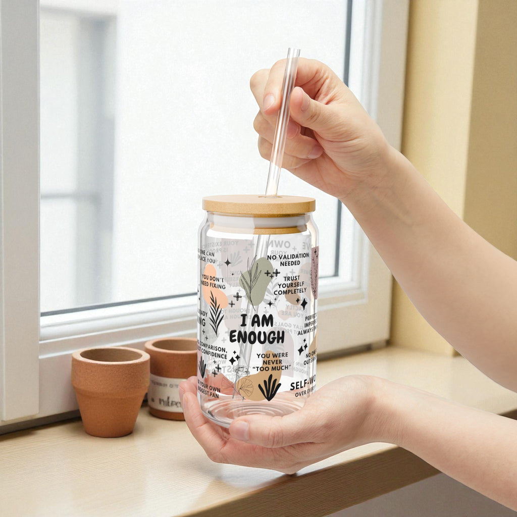 I Am Enough Glass Tumbler; 16oz
