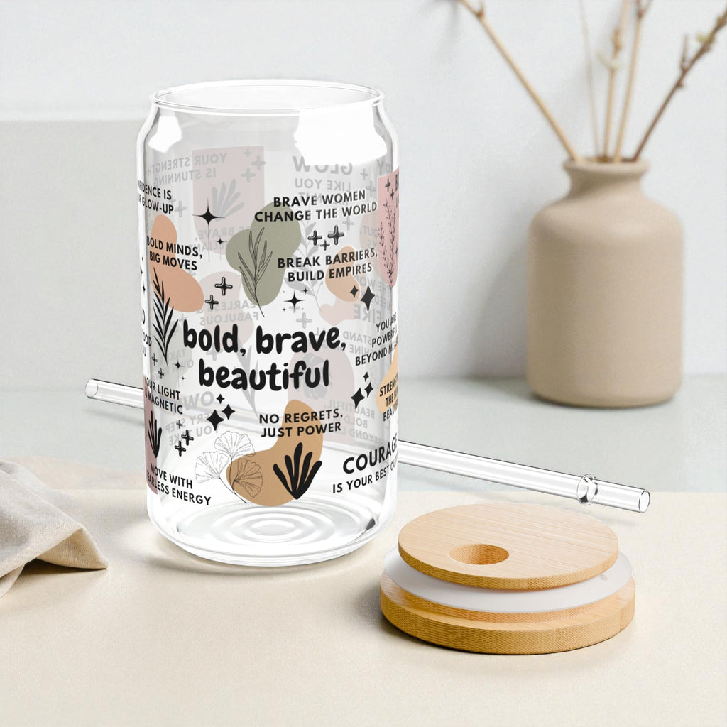Bold Brave Beautiful Sipper Glass; 16oz – Inspirational Drinkware for Women