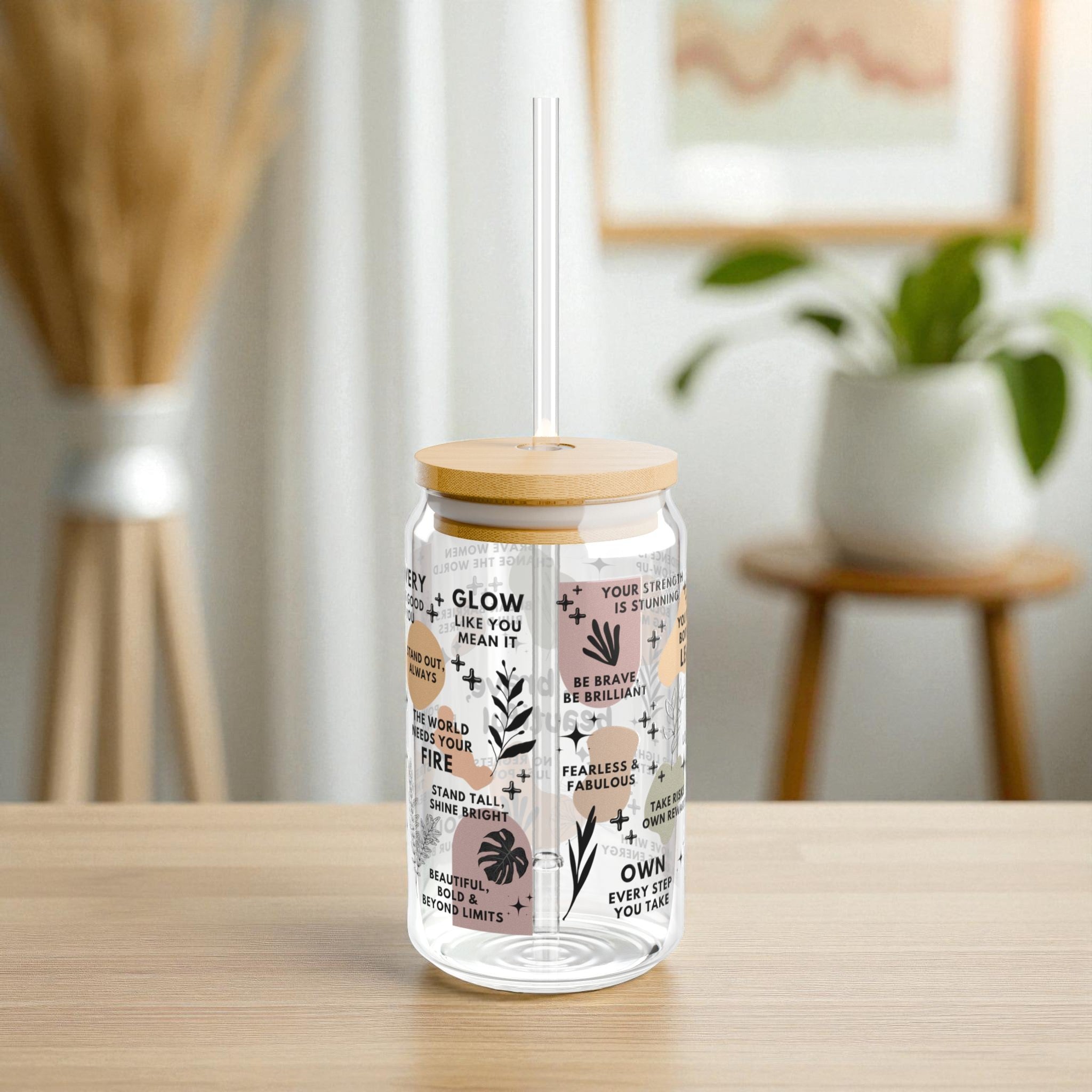 Bold Brave Beautiful Sipper Glass; 16oz – Inspirational Drinkware for Women