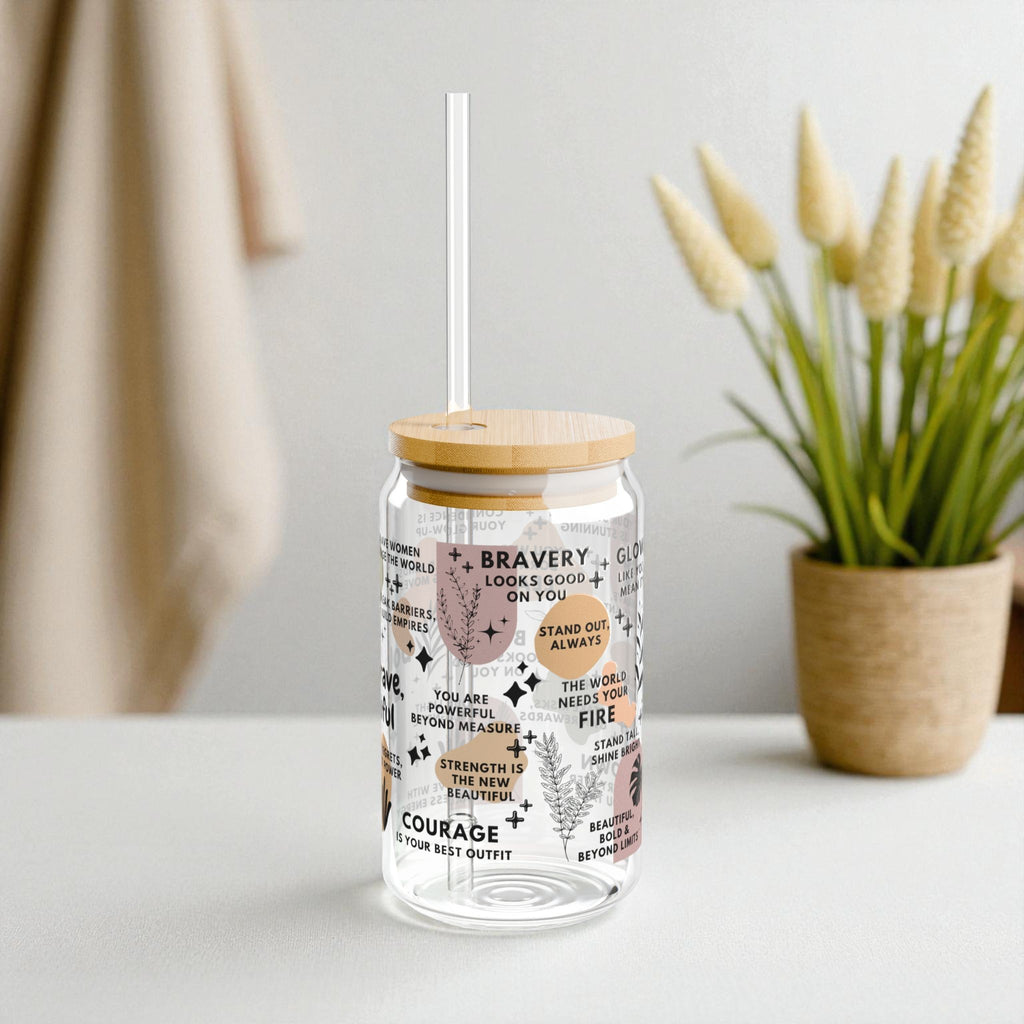 Bold Brave Beautiful Sipper Glass; 16oz – Inspirational Drinkware for Women