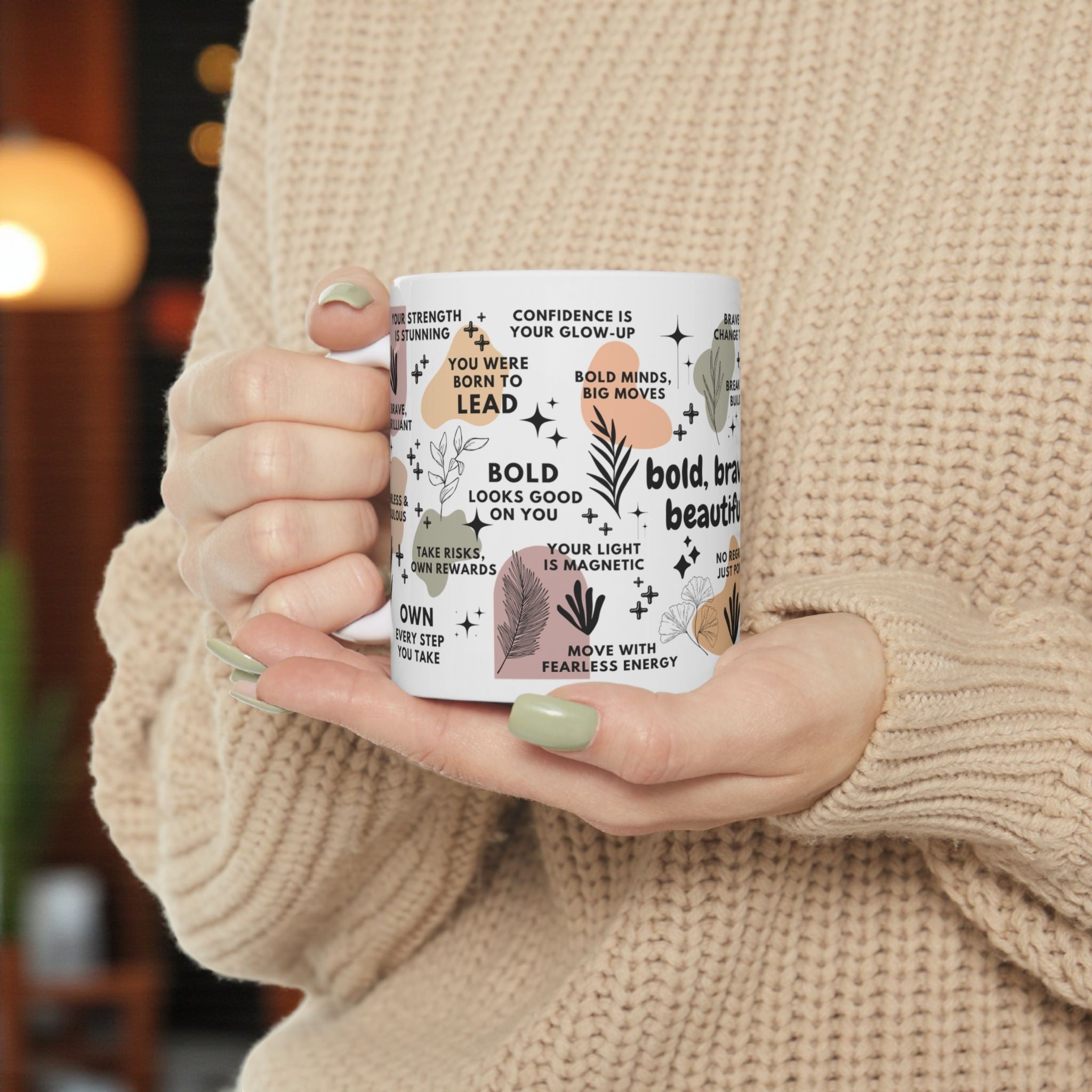 Bold Brave Beautiful Mug; 11oz/15oz – Inspirational Coffee Cup for Women