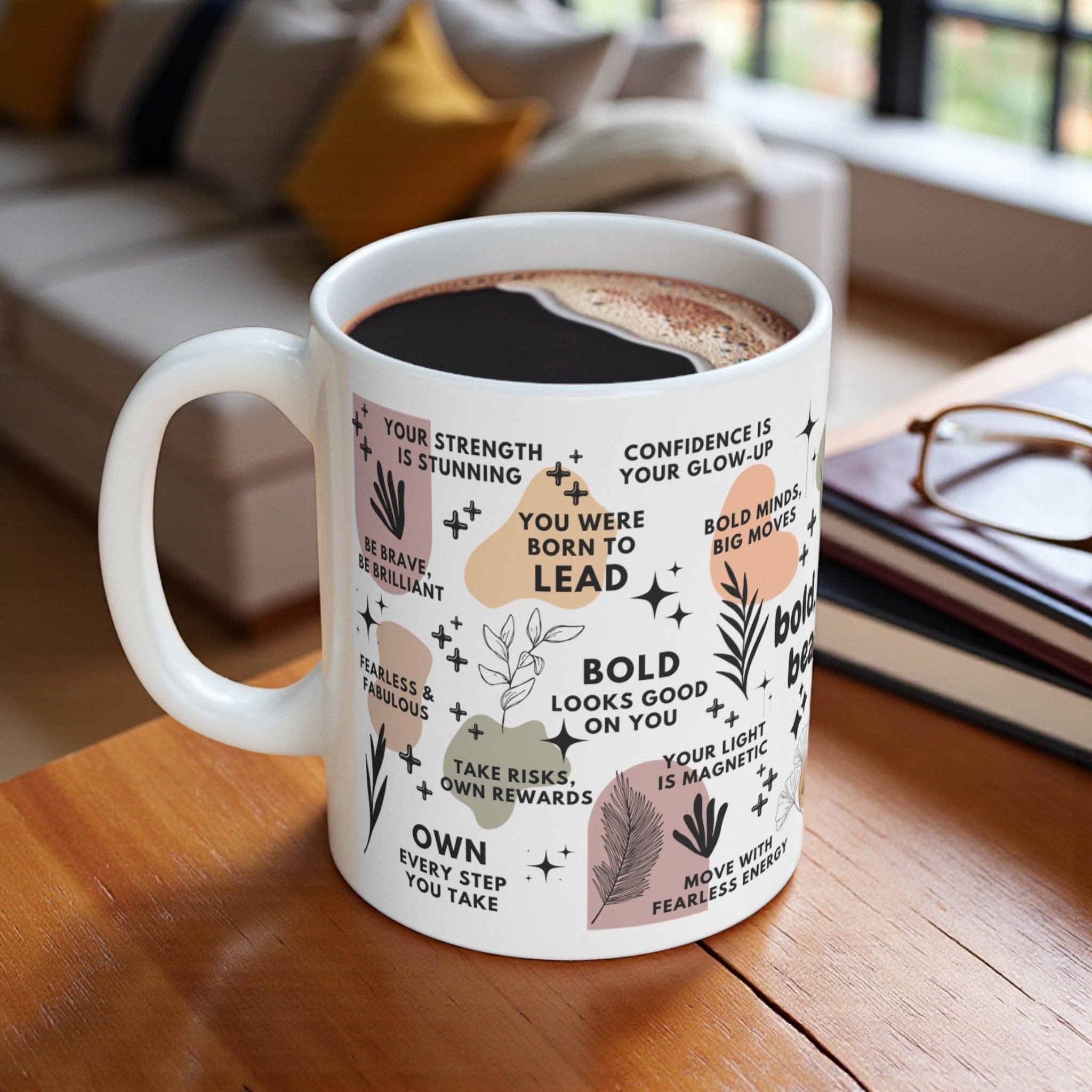 Bold Brave Beautiful Mug; 11oz/15oz – Inspirational Coffee Cup for Women