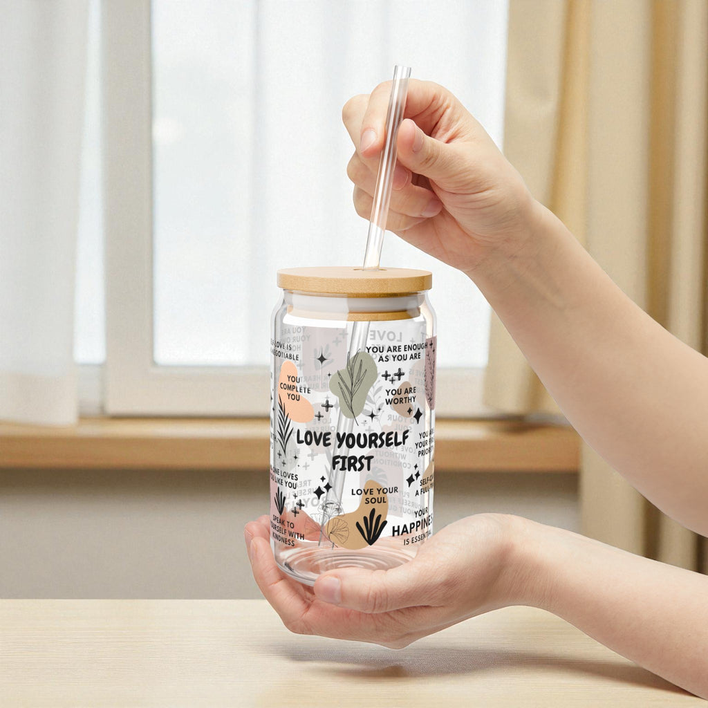 Love Yourself First Glass Tumbler; 16oz