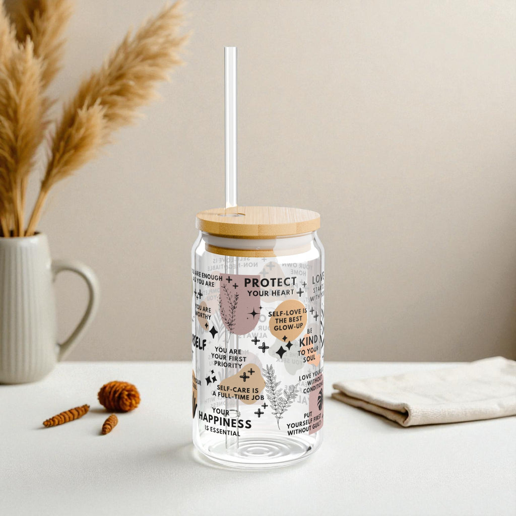 Love Yourself First Glass Tumbler; 16oz