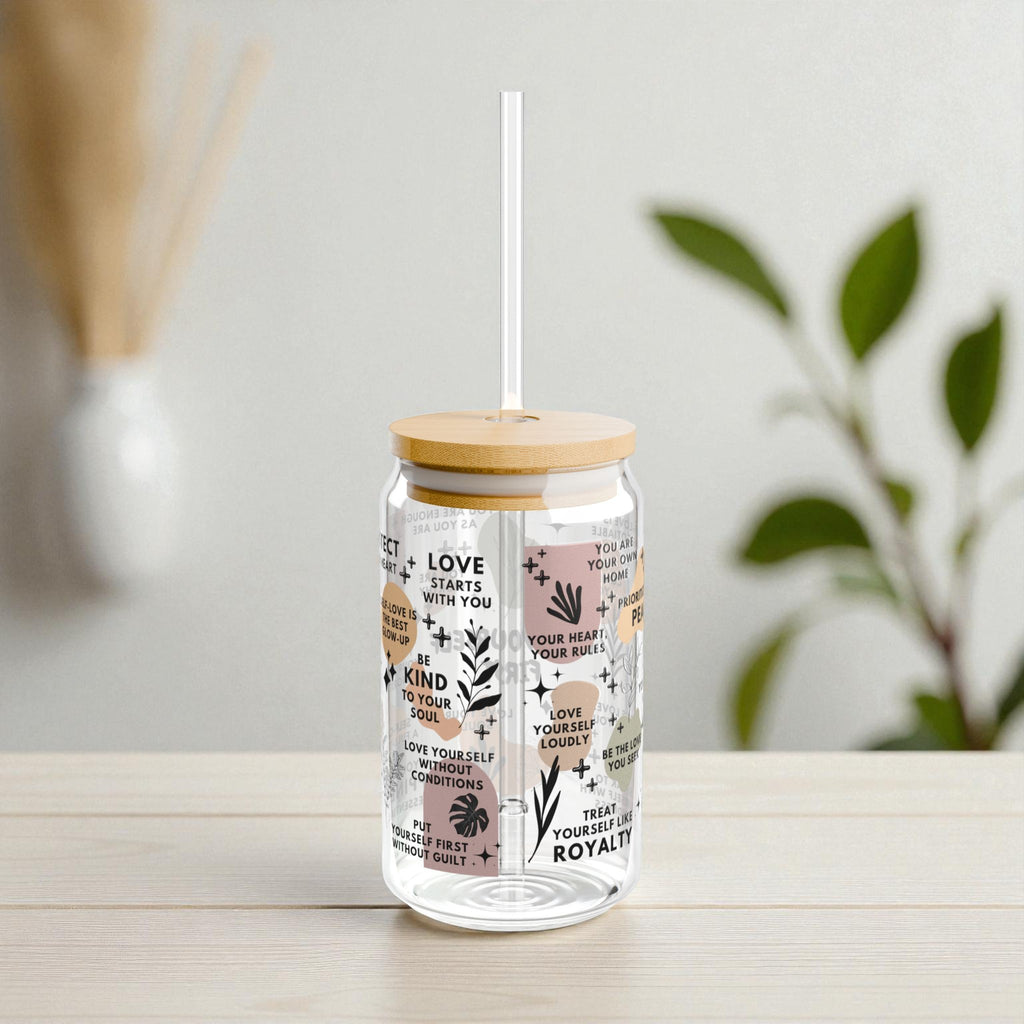 Love Yourself First Glass Tumbler; 16oz