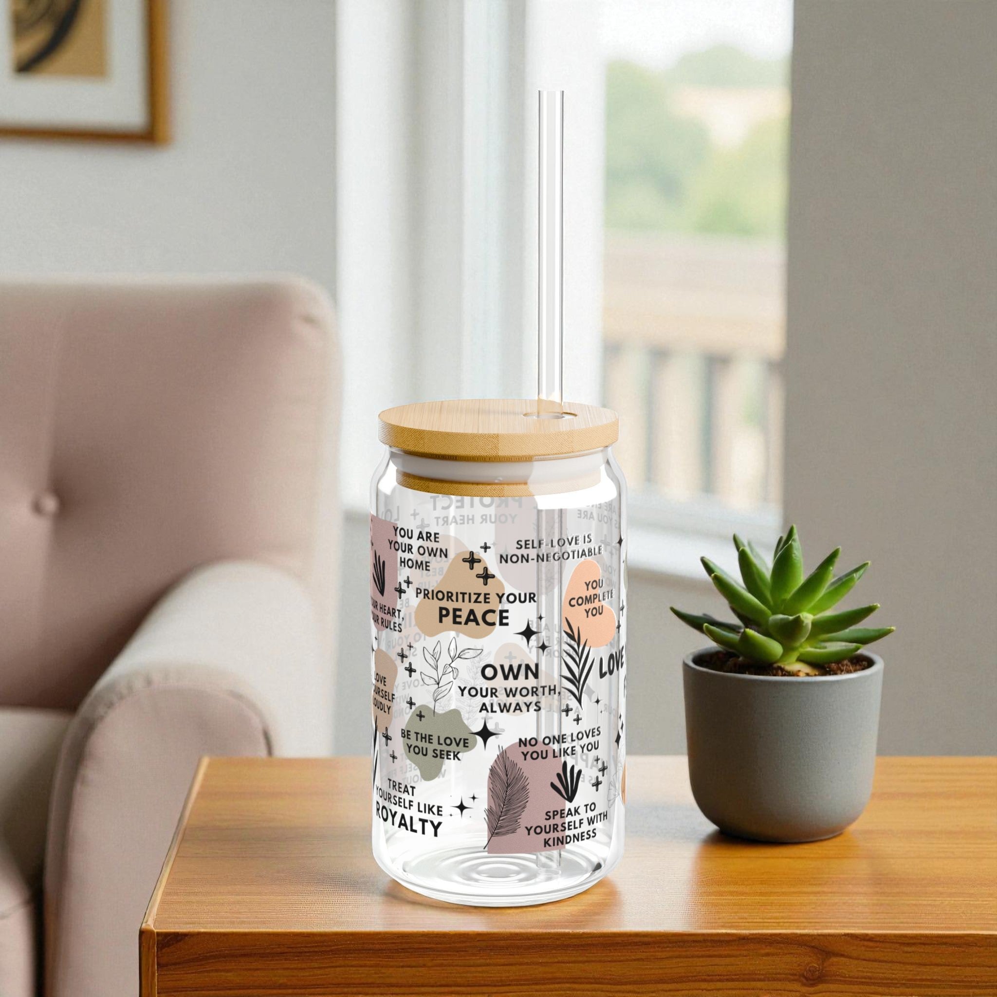 Love Yourself First Glass Tumbler; 16oz