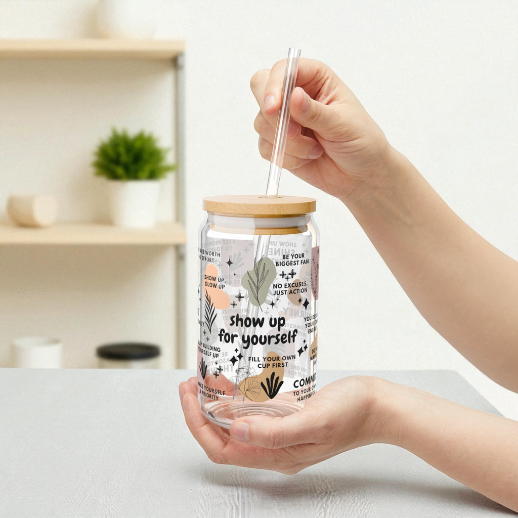 Show Up for Yourself Glass Tumbler; 16oz