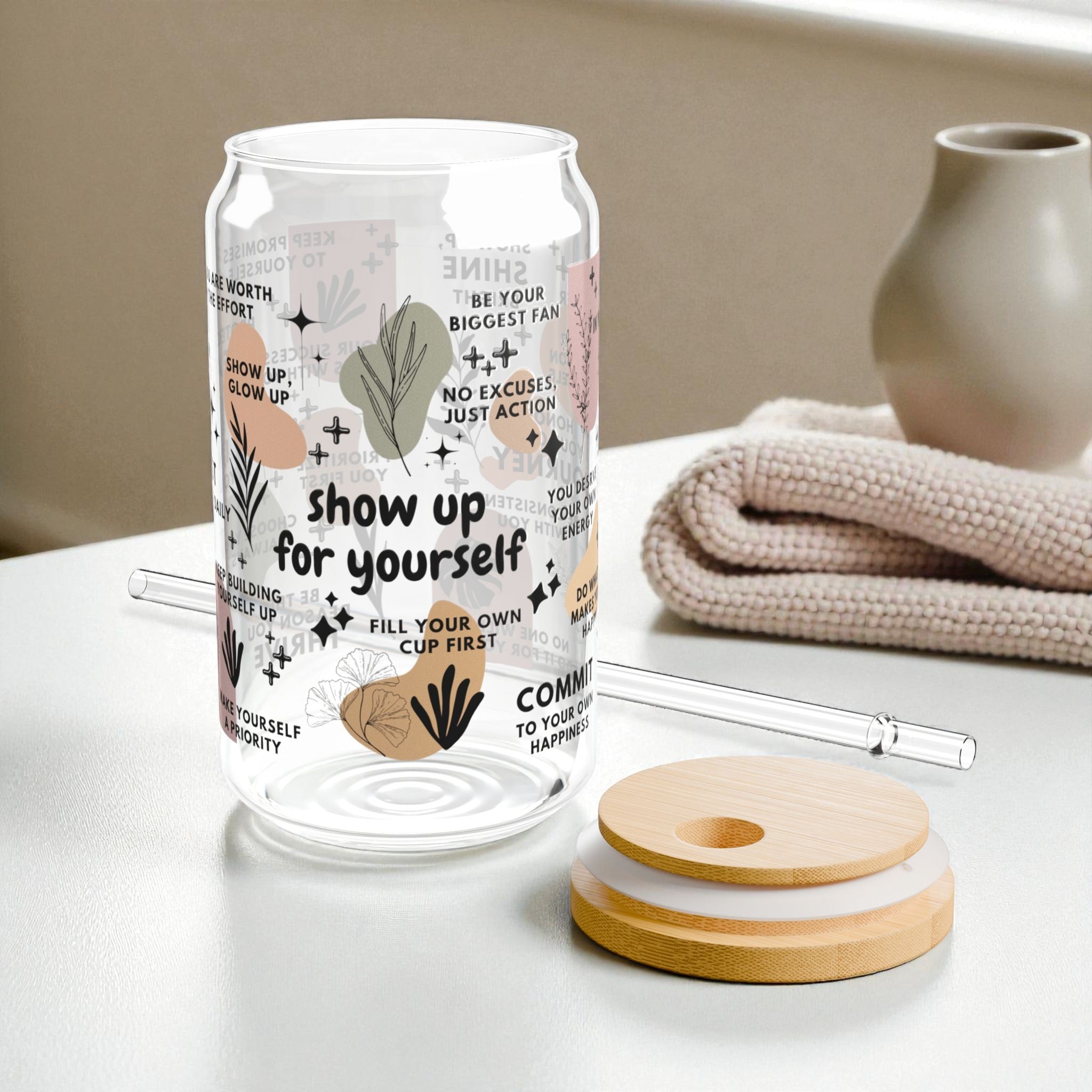 Show Up for Yourself Glass Tumbler; 16oz
