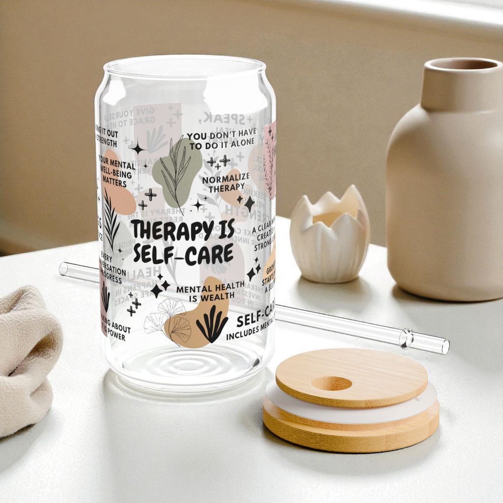 Therapy Is Self-Care Glass Tumbler; 16oz