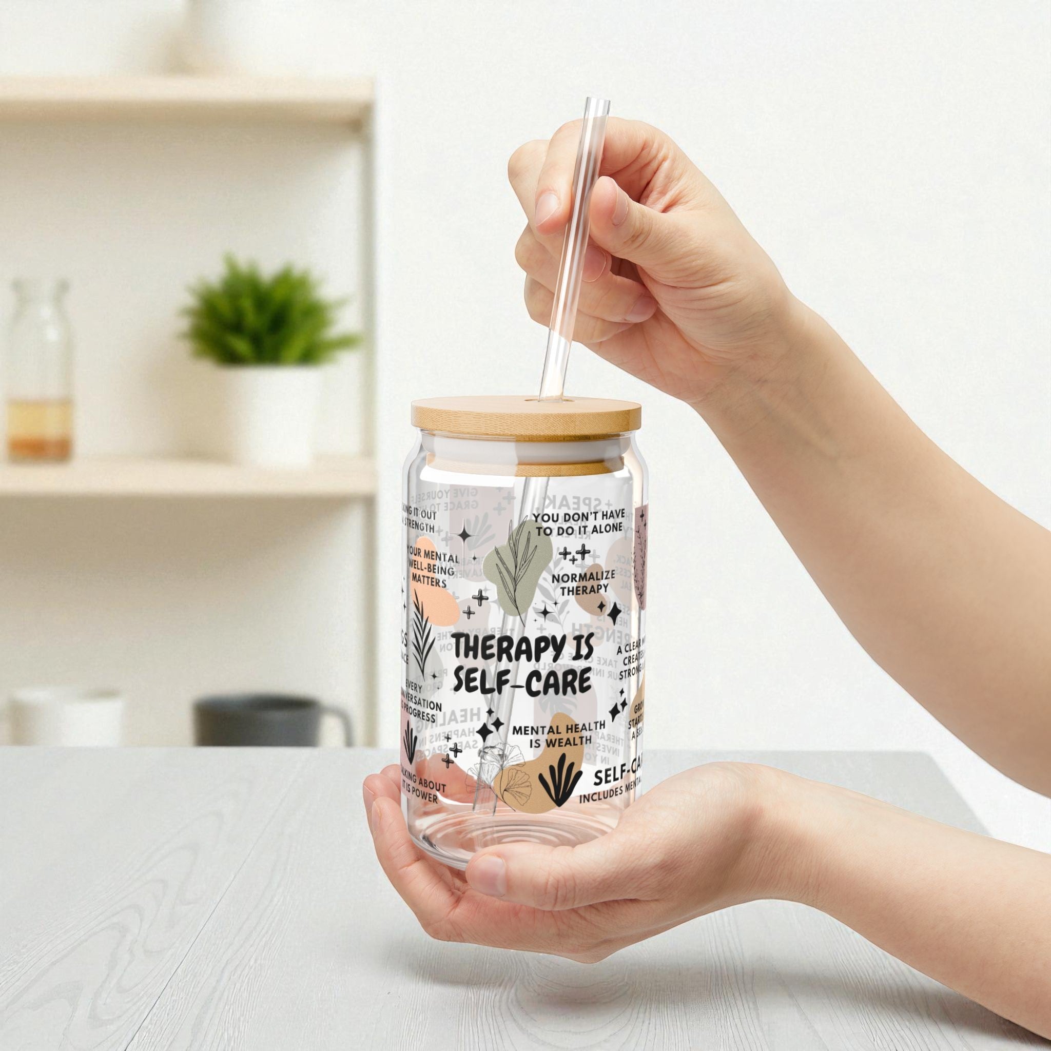 Therapy Is Self-Care Glass Tumbler; 16oz