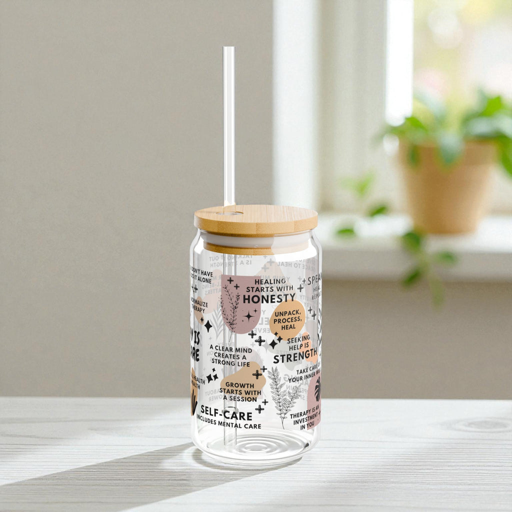 Therapy Is Self-Care Glass Tumbler; 16oz
