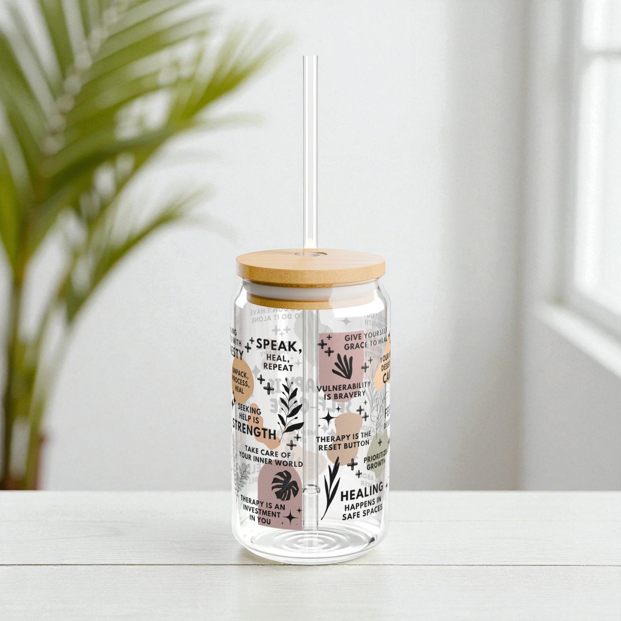 Therapy Is Self-Care Glass Tumbler; 16oz