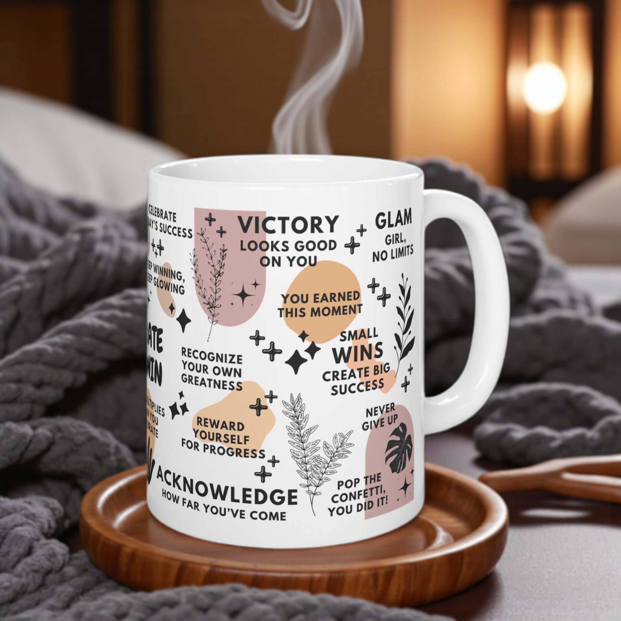 Celebrate Every Win Mug; 11oz/15oz – Motivational Coffee Cup for Women