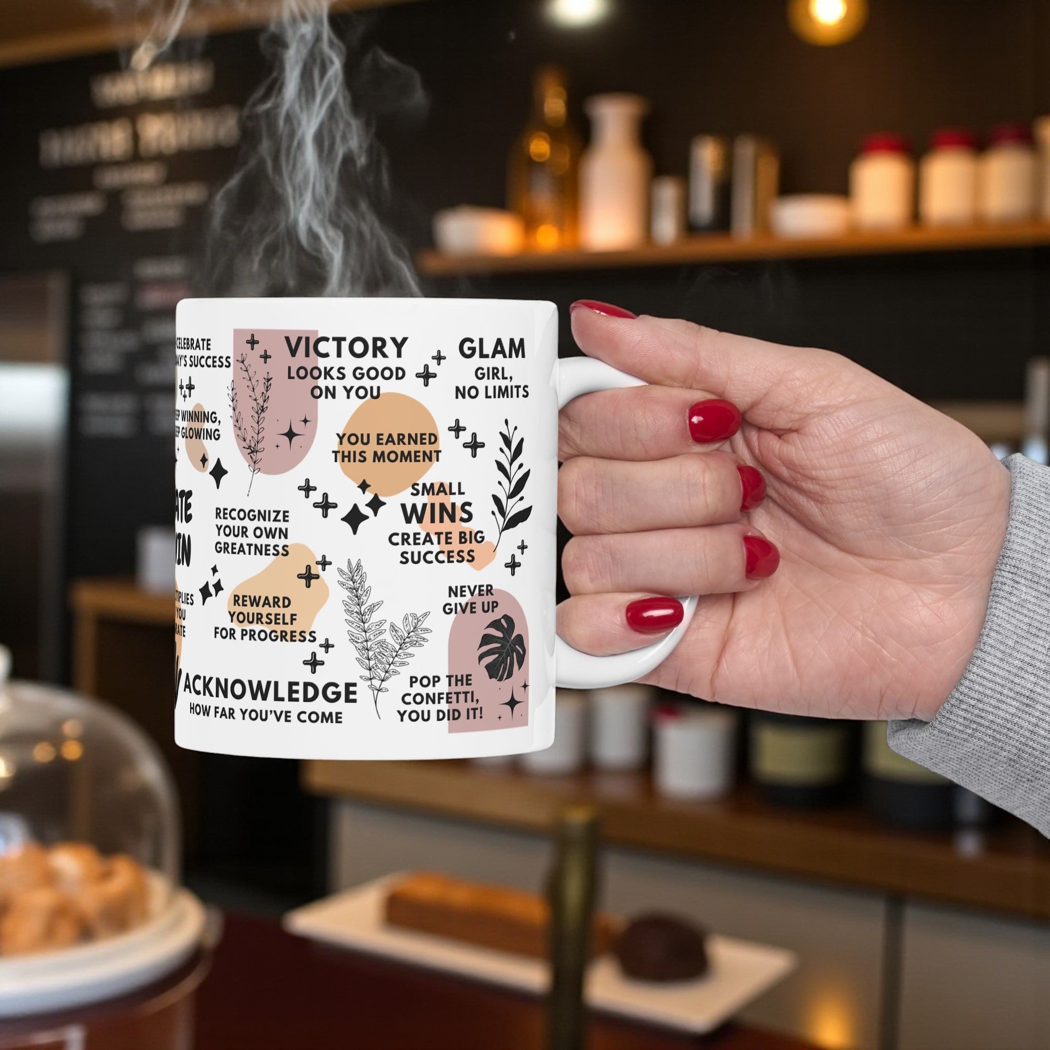 Celebrate Every Win Mug; 11oz/15oz – Motivational Coffee Cup for Women