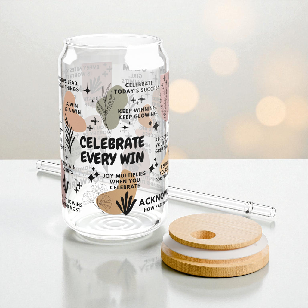 Celebrate Every Win Sipper Glass; 16oz – Motivational Drinkware for Women