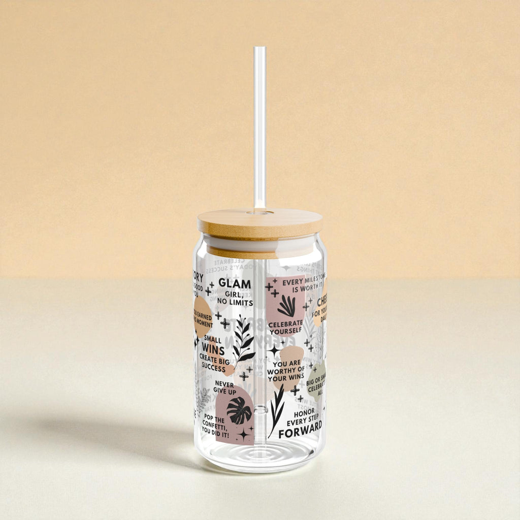 Celebrate Every Win Sipper Glass; 16oz – Motivational Drinkware for Women