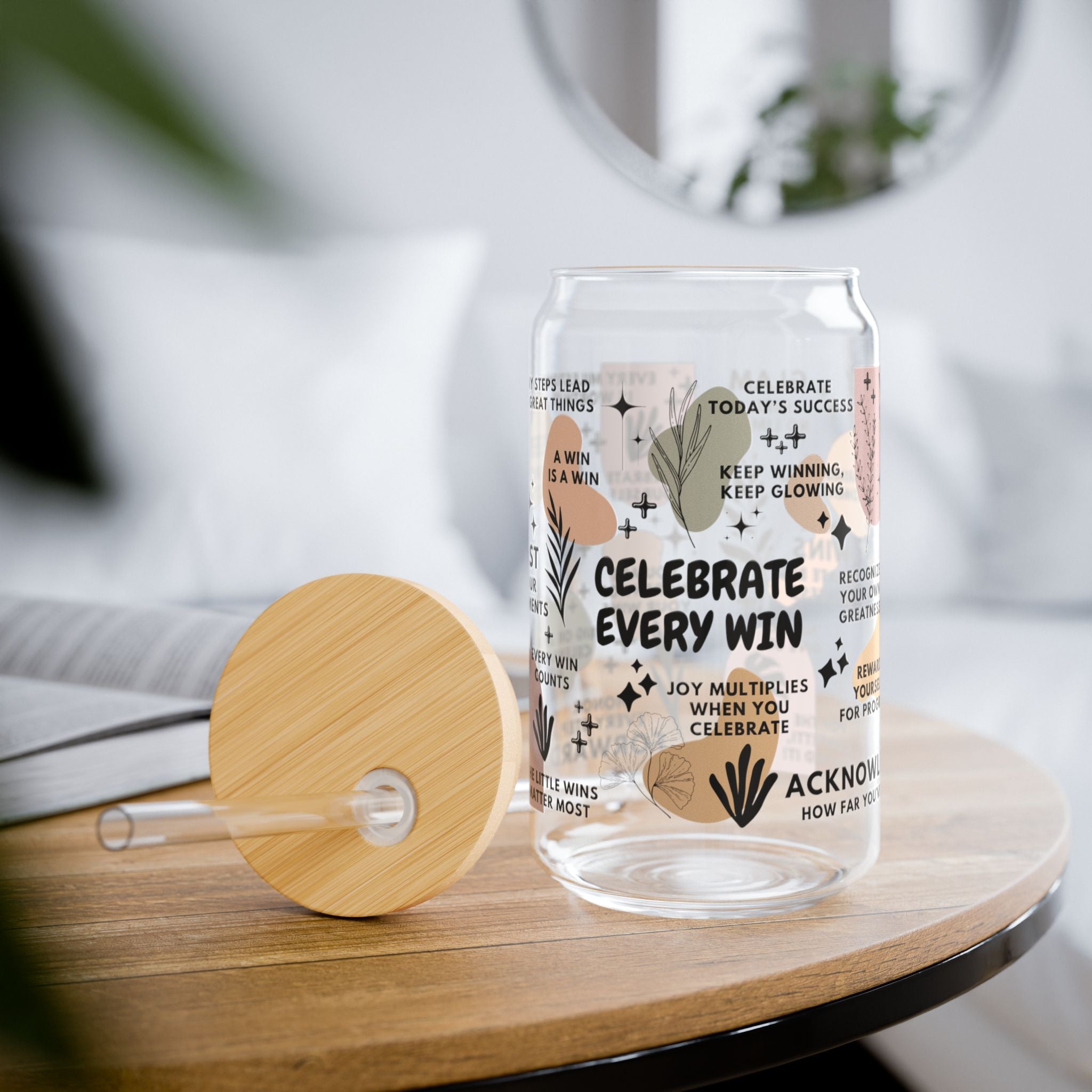 Celebrate Every Win Sipper Glass; 16oz – Motivational Drinkware for Women