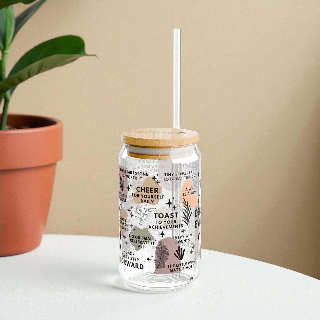 Celebrate Every Win Sipper Glass; 16oz – Motivational Drinkware for Women