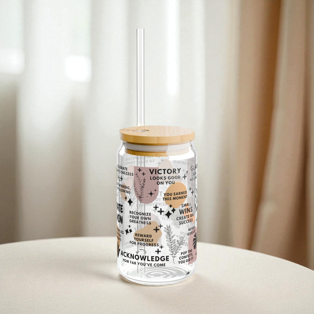 Celebrate Every Win Sipper Glass; 16oz – Motivational Drinkware for Women