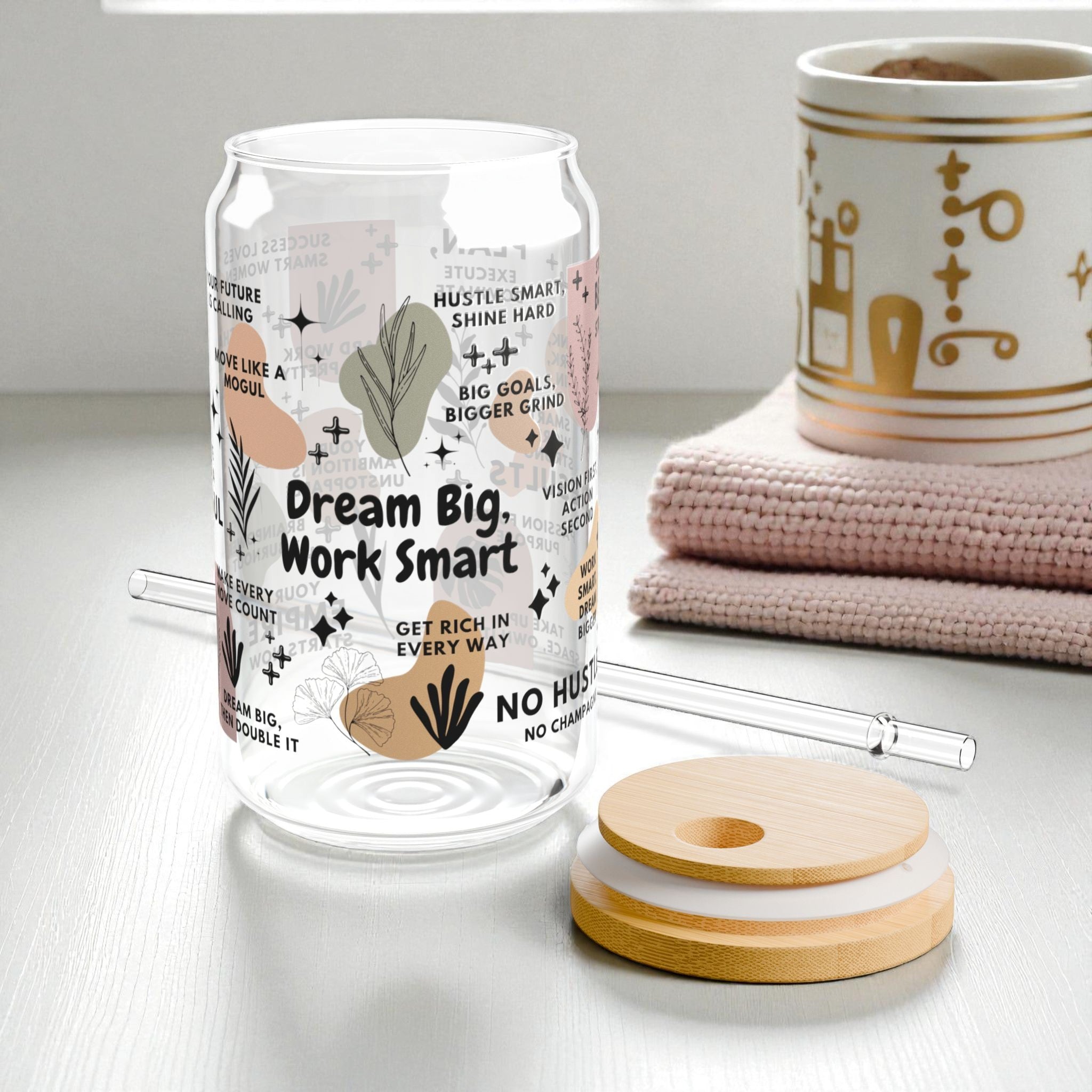 Dream Big Work Smart Glass Tumbler; 16oz