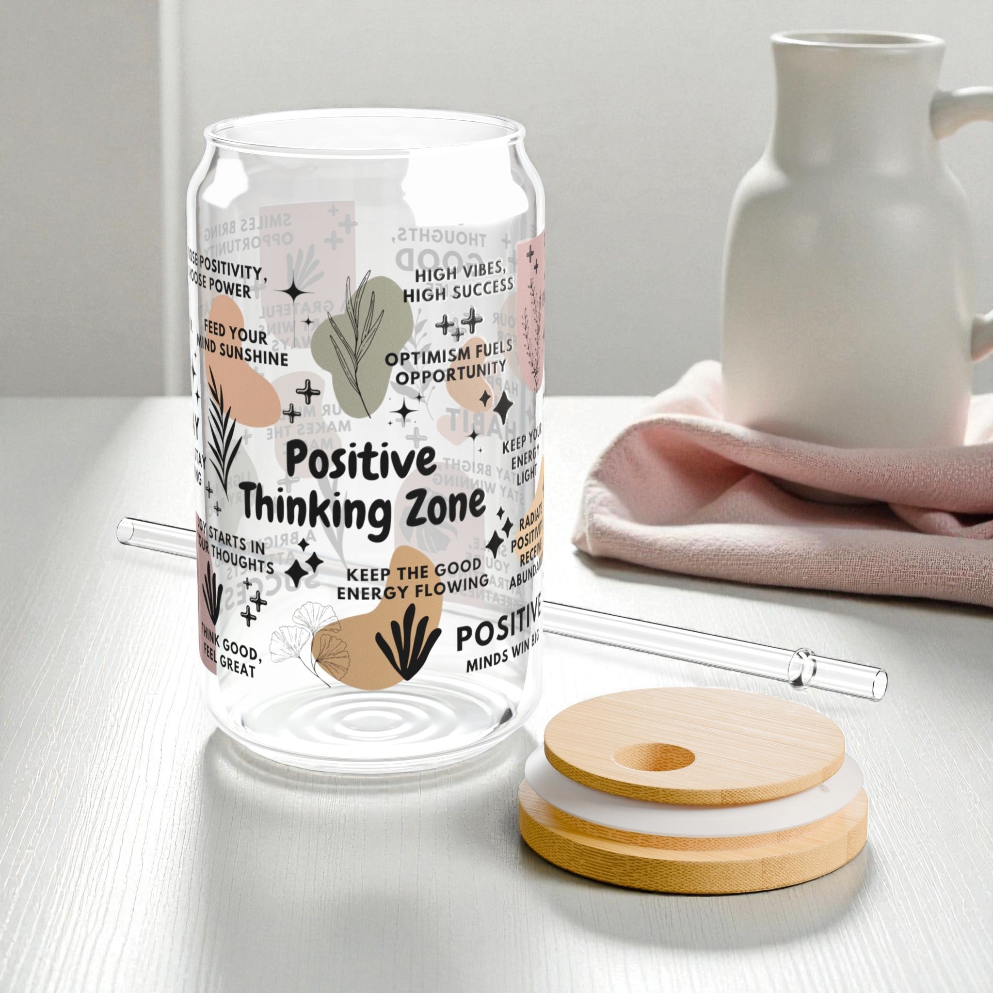Positive Thinking Zone Glass Tumbler; 16oz