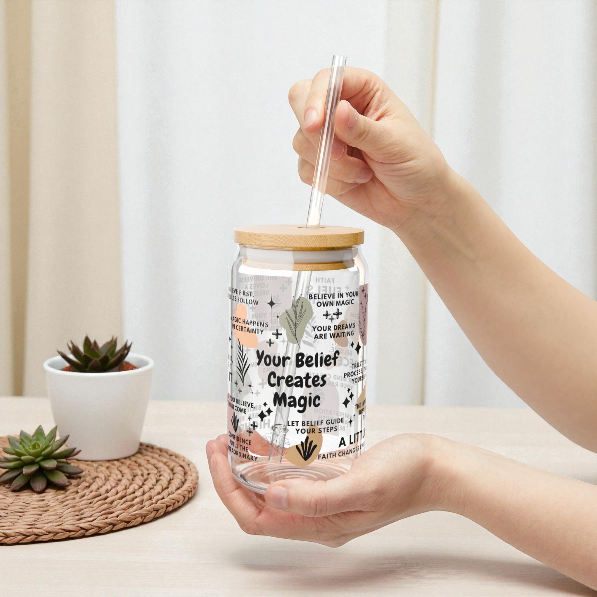 Your Belief Creates Magic Glass Tumbler; 16oz
