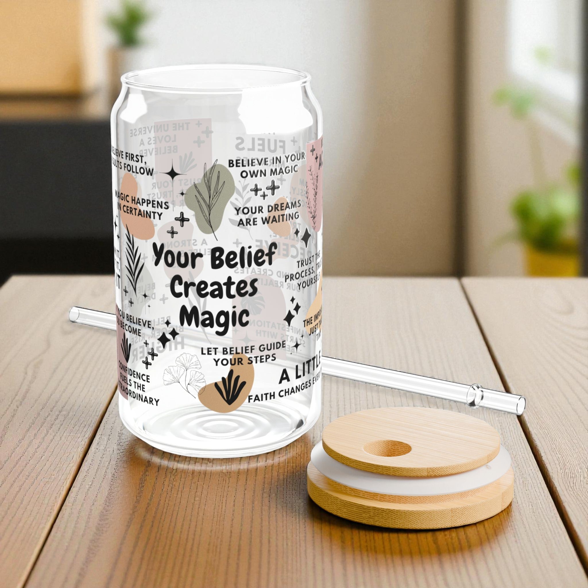 Your Belief Creates Magic Glass Tumbler; 16oz