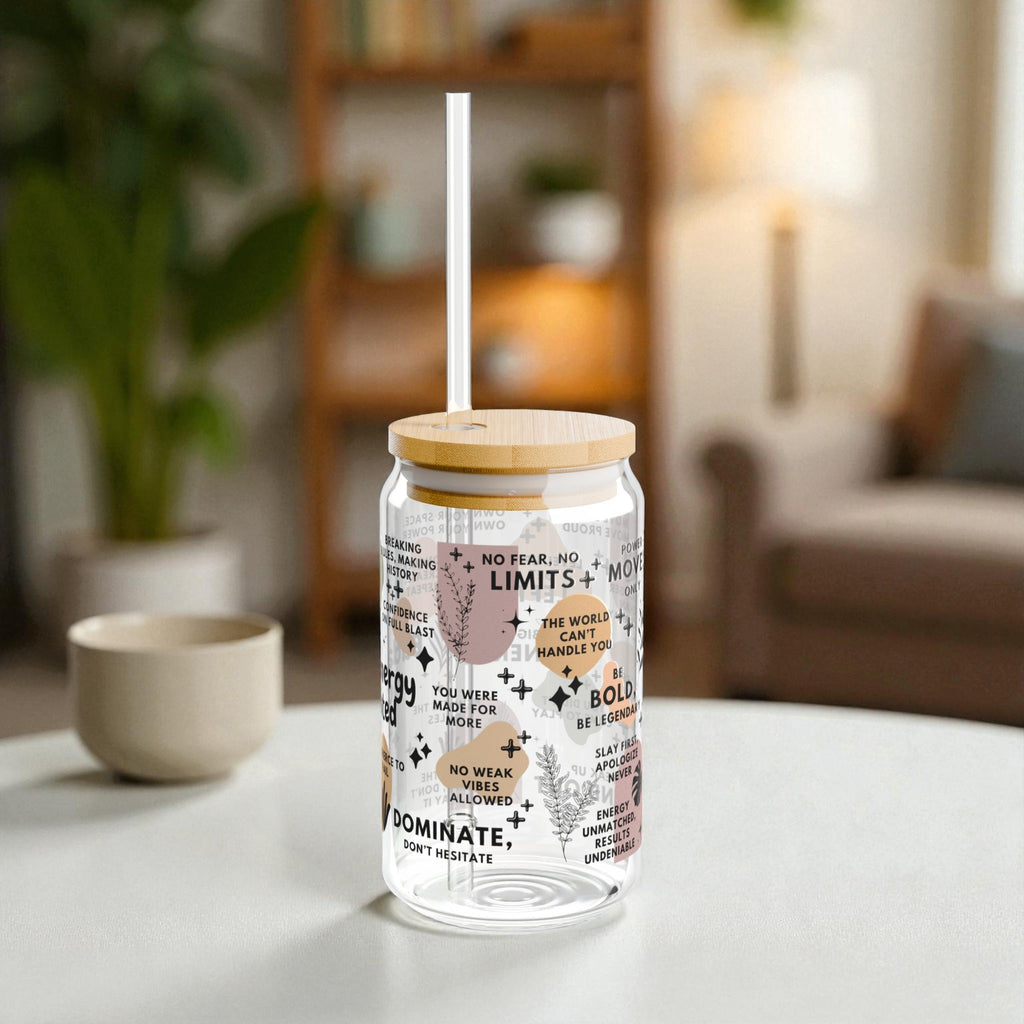 Badass Energy Activated Sipper Glass; 16oz – Motivational Drinkware for Women